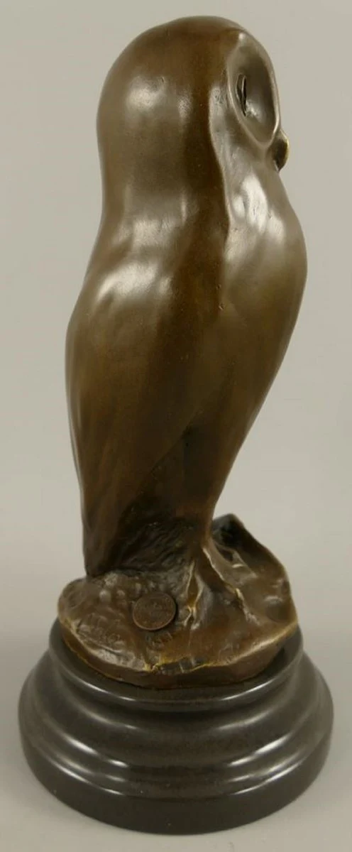 Bronze sculpture owl bronze color / black 12 x 12 x H. 26 cm - bronze figure - decorative figure - desk decoration accessories