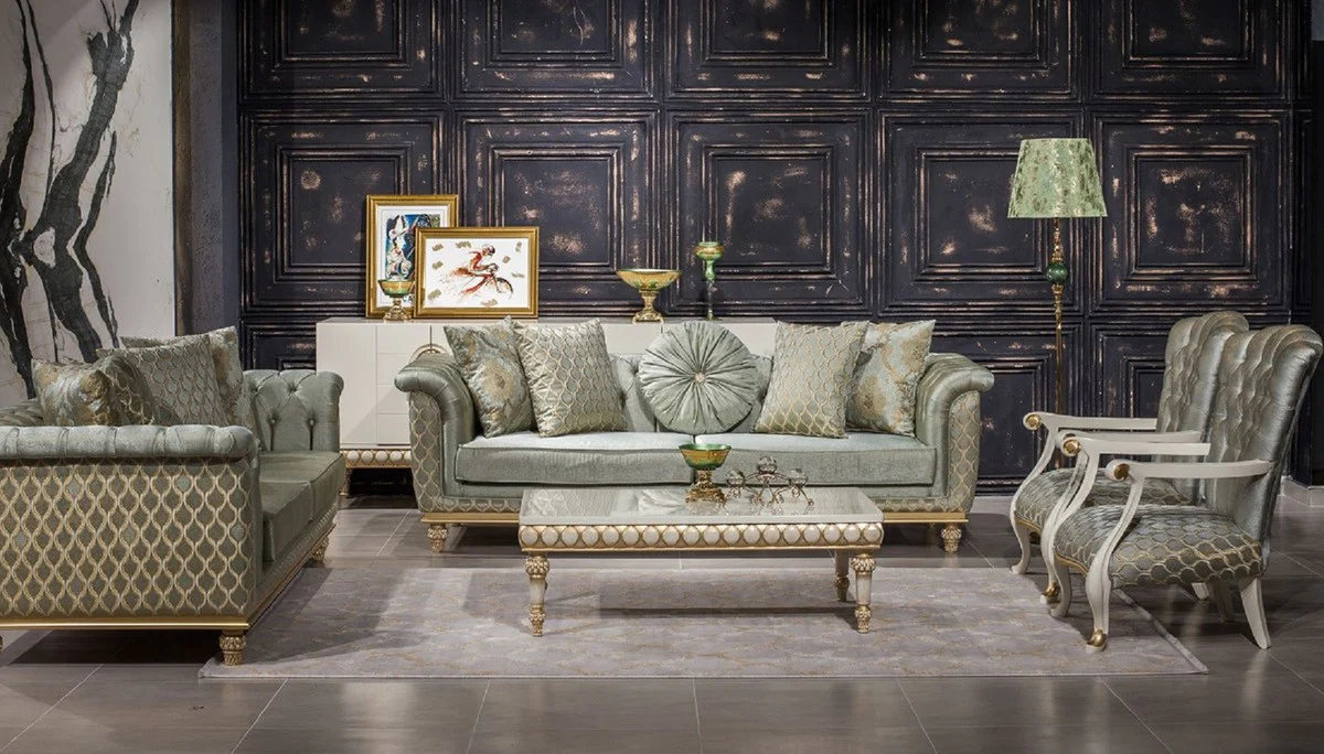 Luxury baroque coffee table white / gold - magnificent living room table in baroque style - baroque style living room furniture - baroque furnishings - baroque furniture - luxury furniture in baroque style