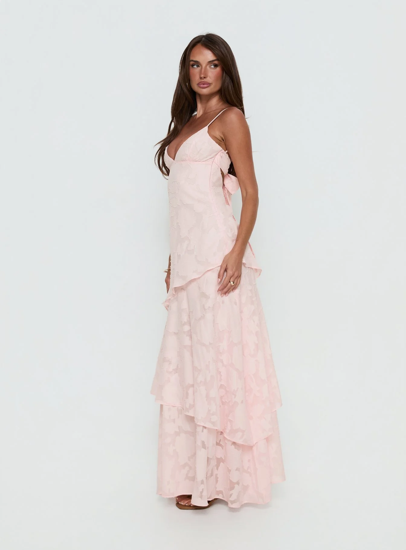 Lyricah Tiered Tie Back Maxi Dress Pink