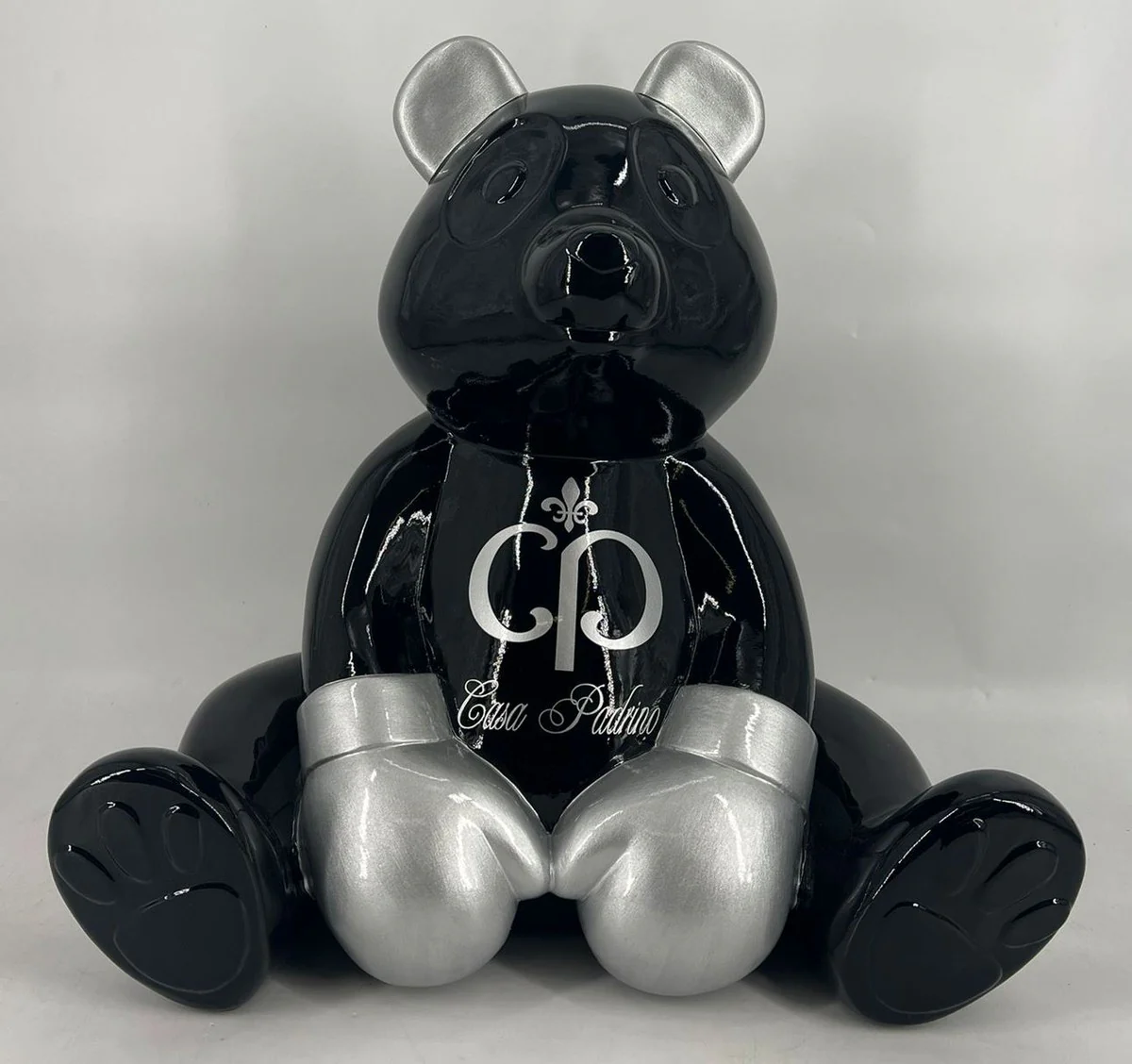 Luxury decorative figure boxer teddy bear black / silver 50 cm - decorative sculpture