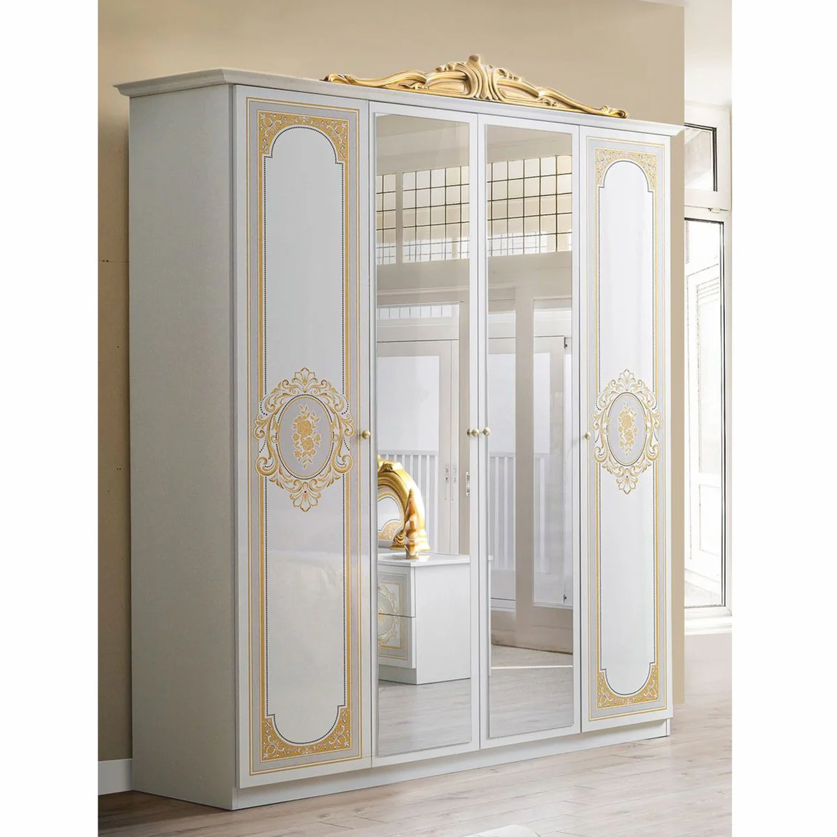 Luxury Baroque Bedroom Cabinet White / Gray / Gold 177 cm - Baroque Bedroom Furniture