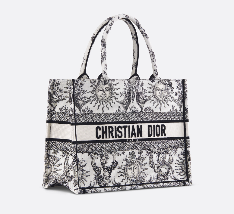 D Book Tote  White and Black Toile de Jouy Soleil Embroidery - Top Club