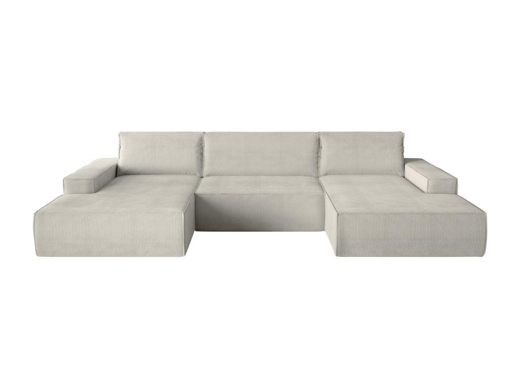 Gran sofá cama rinconera panorámico de terciopelo de canalé beige arcón