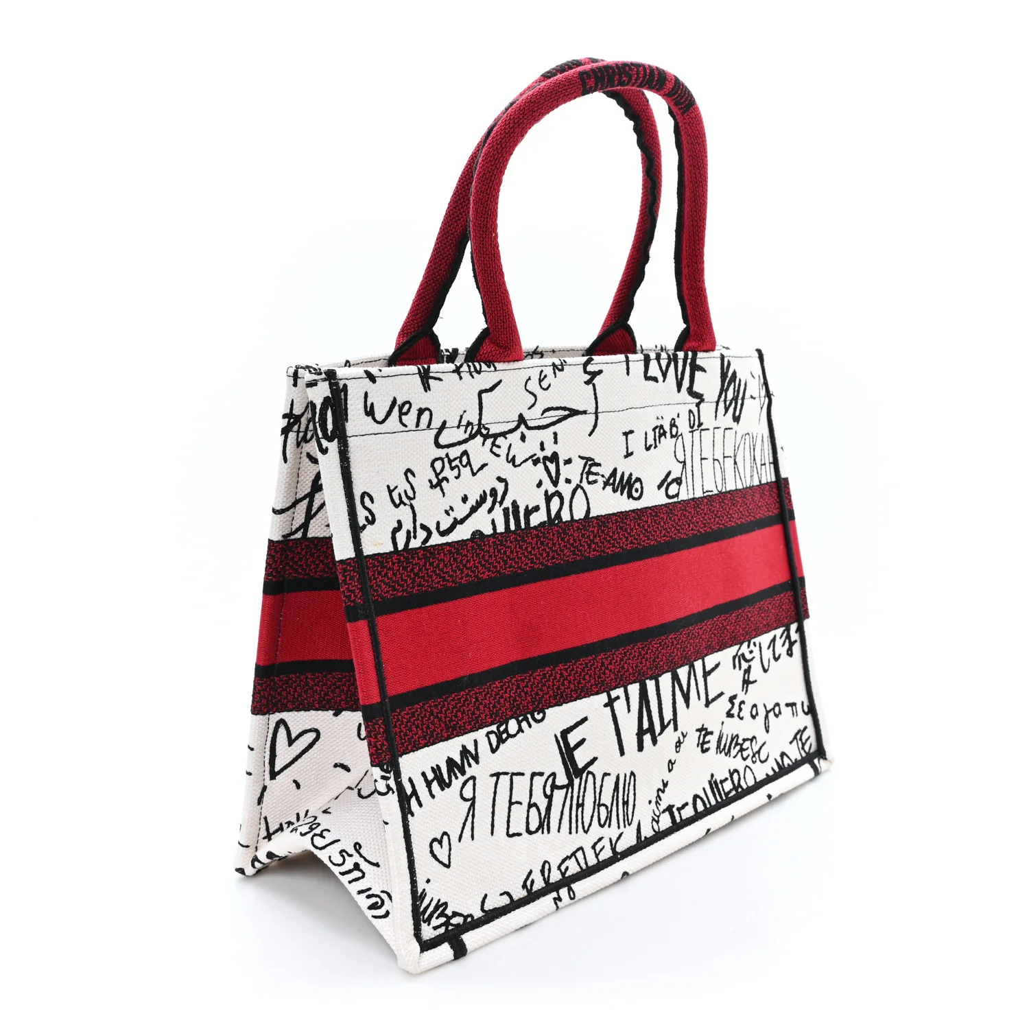 Canvas Embroidered Medium Dioramour Graffiti Book Tote Latte Multicolor - Top Club