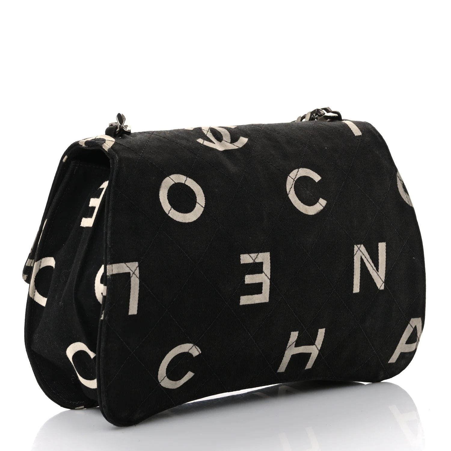 Canvas Quilted Letter Printed Flap Black - Top Club