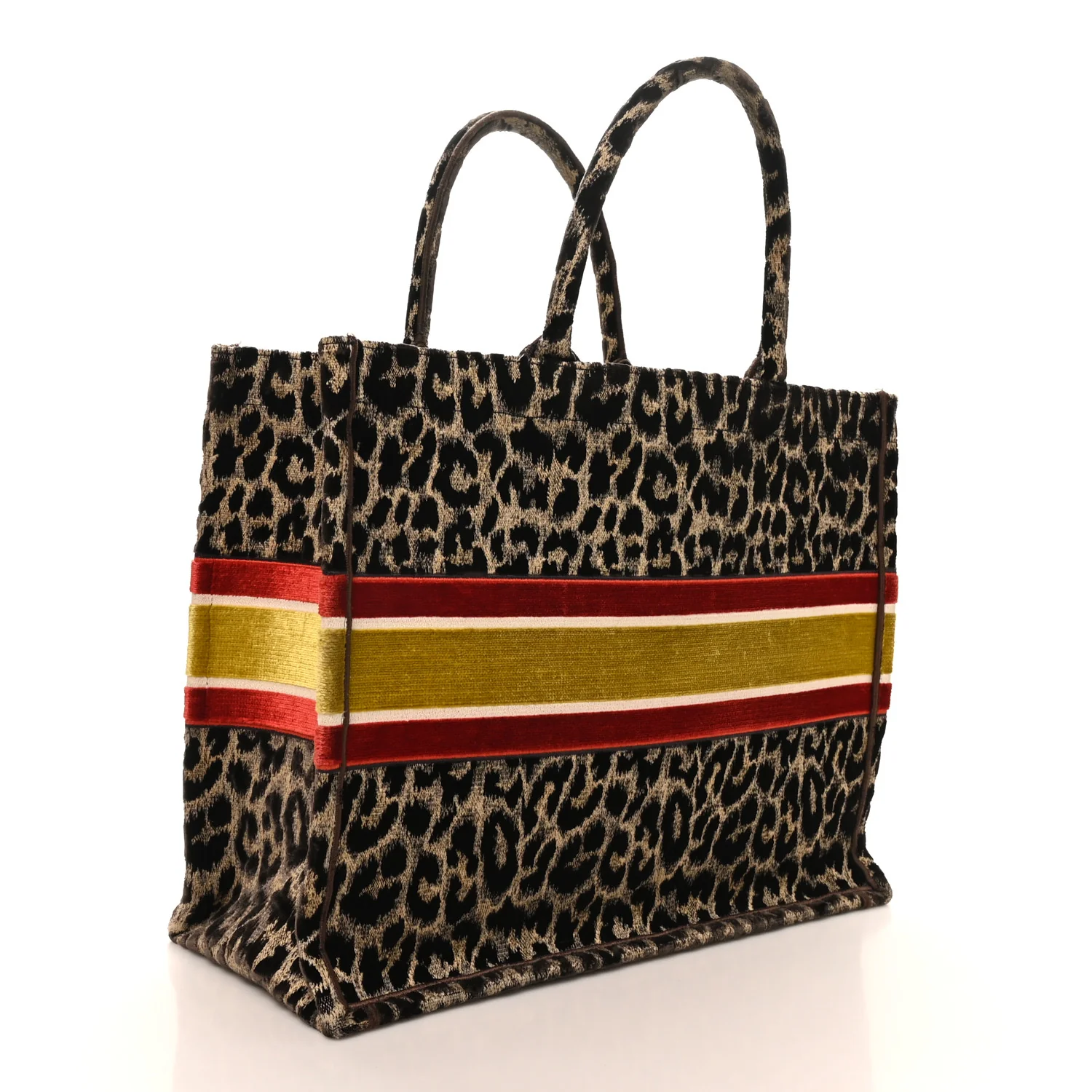 Canvas Velvet Embroidered Large Leopard Book Tote Tote Beige - Top Club