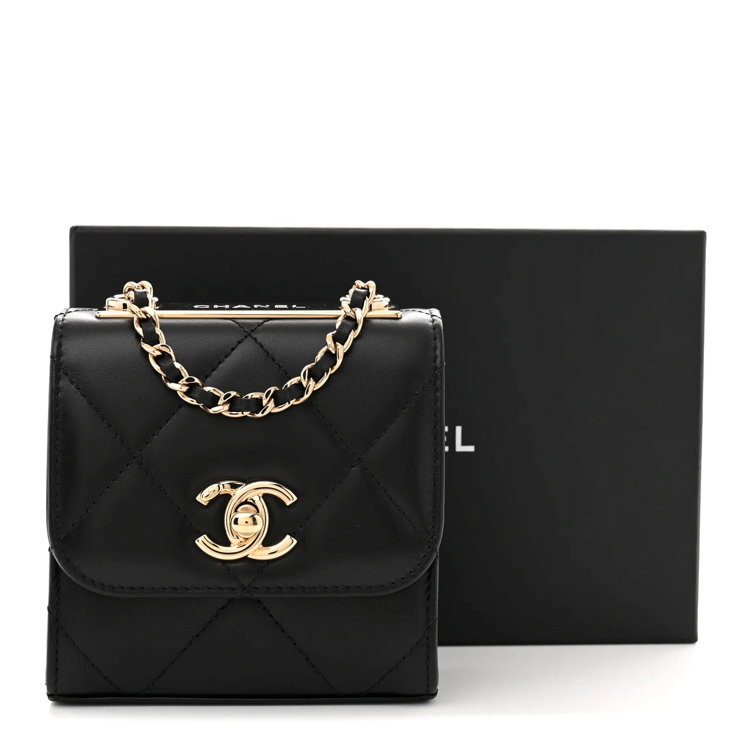 Lambskin Quilted Mini Trendy CC Chain Wallet Black - Top Club