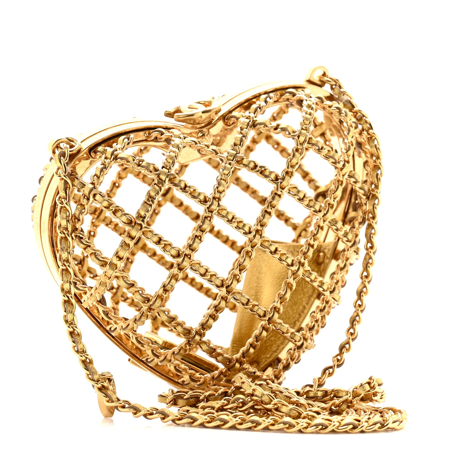 Metal Metallic Lambskin Quilted CC Heart Minaudiere Crossbody Gold - Top Club
