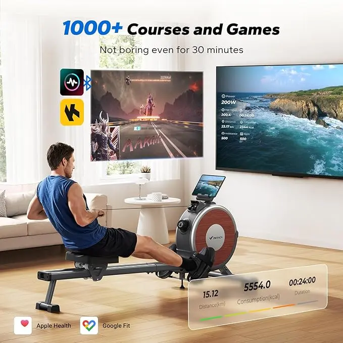 Merach Rowing Machine, Magnetic Rower Machine for Home, 16 Levels of Quiet Resistance, Dual Slide Rail with Max 350lb Weight Capacity, App Compatible Summervibes