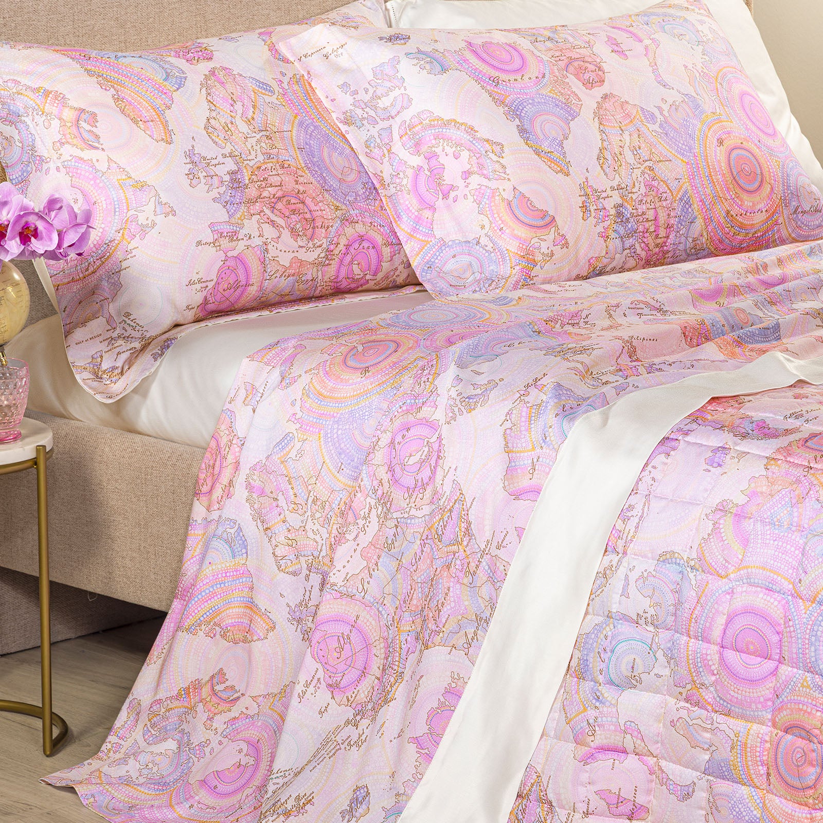 Completo Lenzuola In Raso Di Cotone Geo Art Matrimoniale Unica Alviero Martini 1A Classe