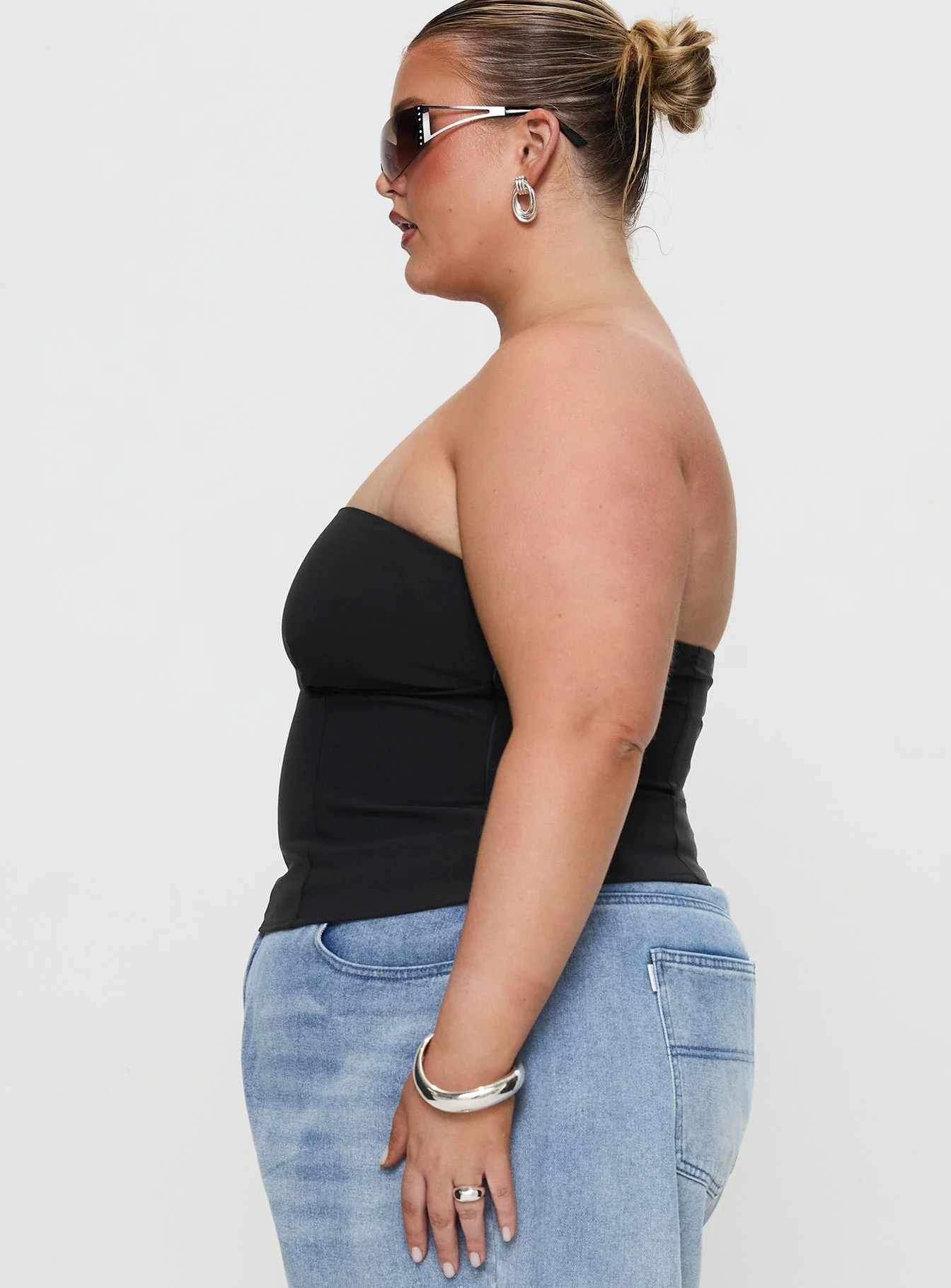 Flounce Strapless Top Black Curve