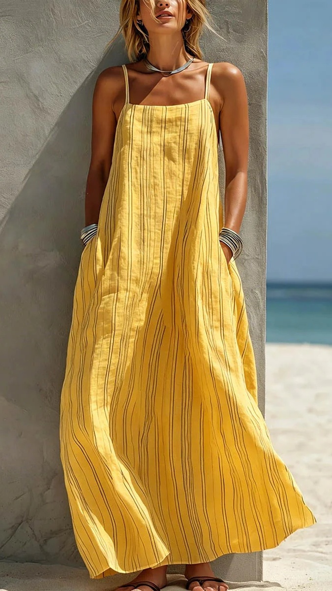 Women's Striped Creative Casual Vacation-Style Sleeveless Strappy Dress - Nordfashionstorm - Women's Clothing, Fashion for You - Nordfashionstorm.com