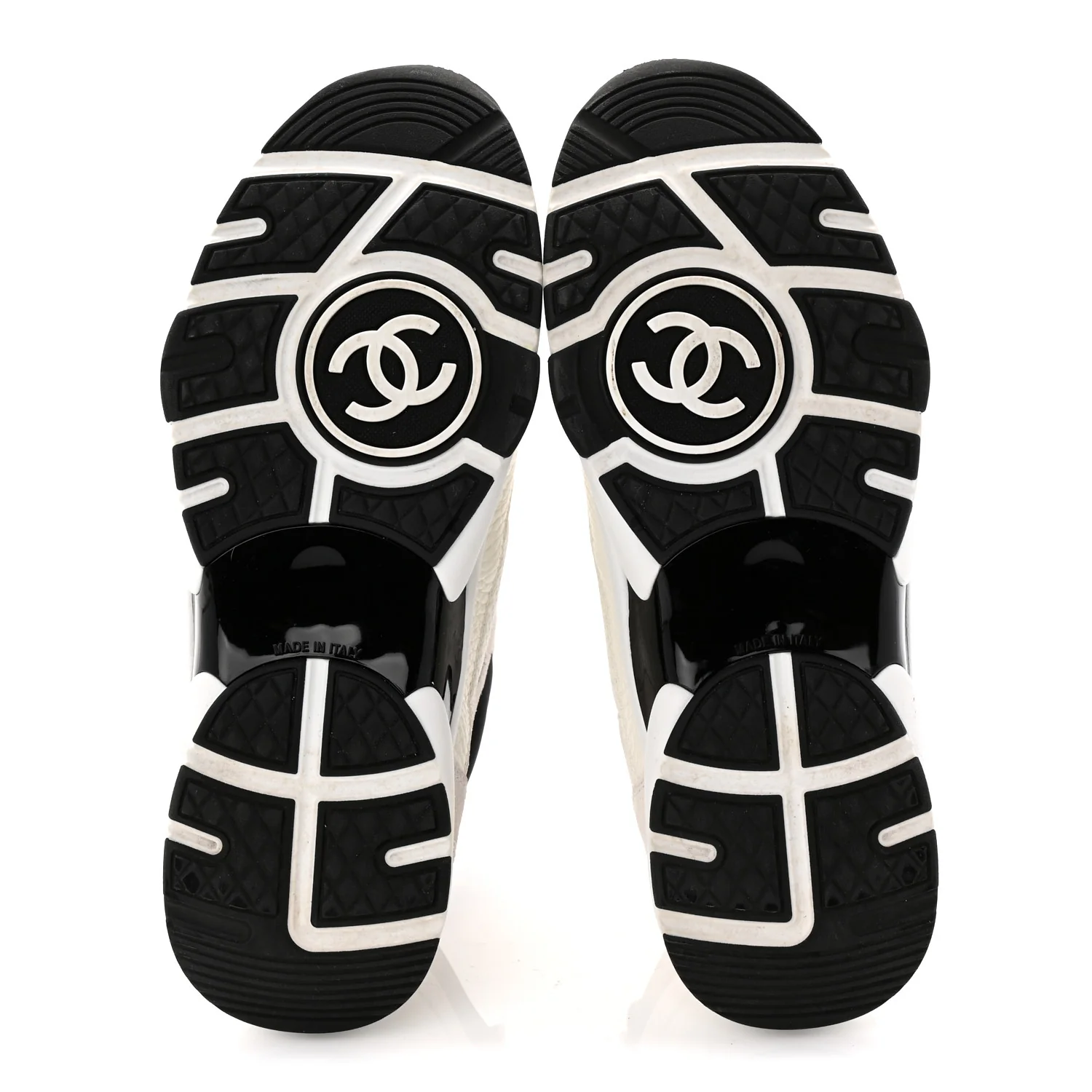 Mesh Suede Calfskin Grained Calfskin Womens CC Sneakers 37.5 White Black - Top Club