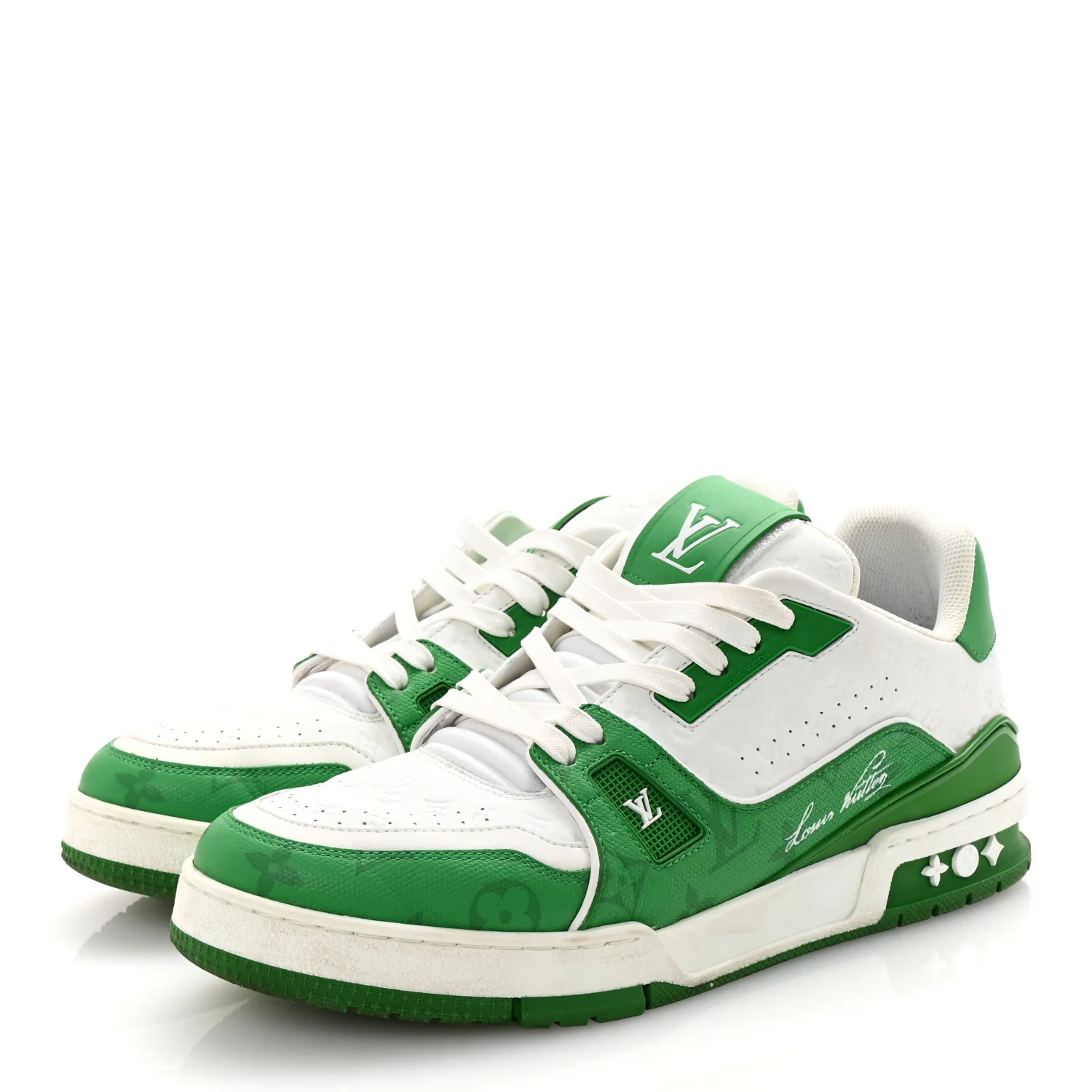 Calfskin Monogram Mens LV Trainer Sneakers 8 Green - Top Club