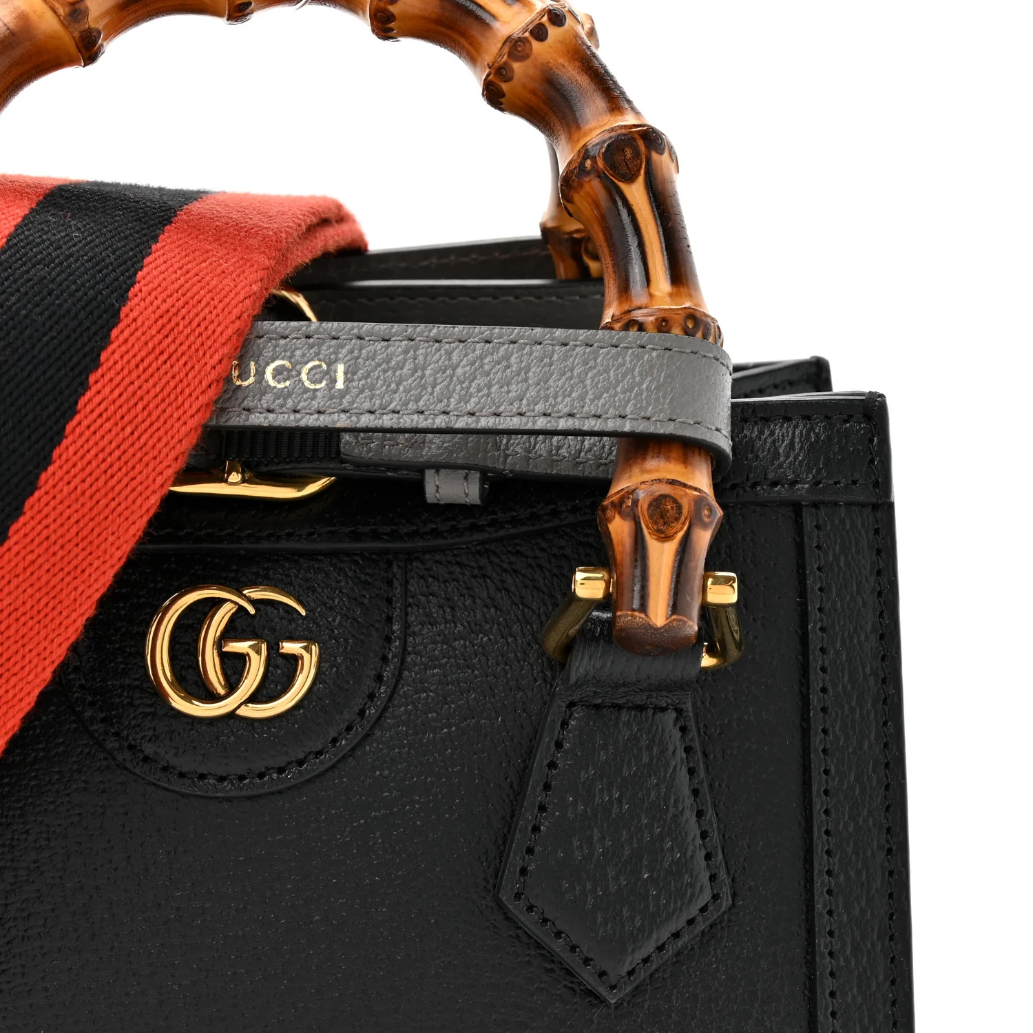 Textured Dollar Calfskin Web Mini Diana Tote Bag Black - Top Club