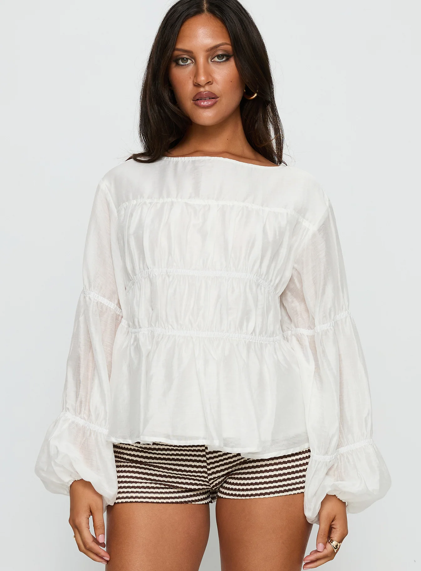 Xamira Ruched Long Sleeve Top White