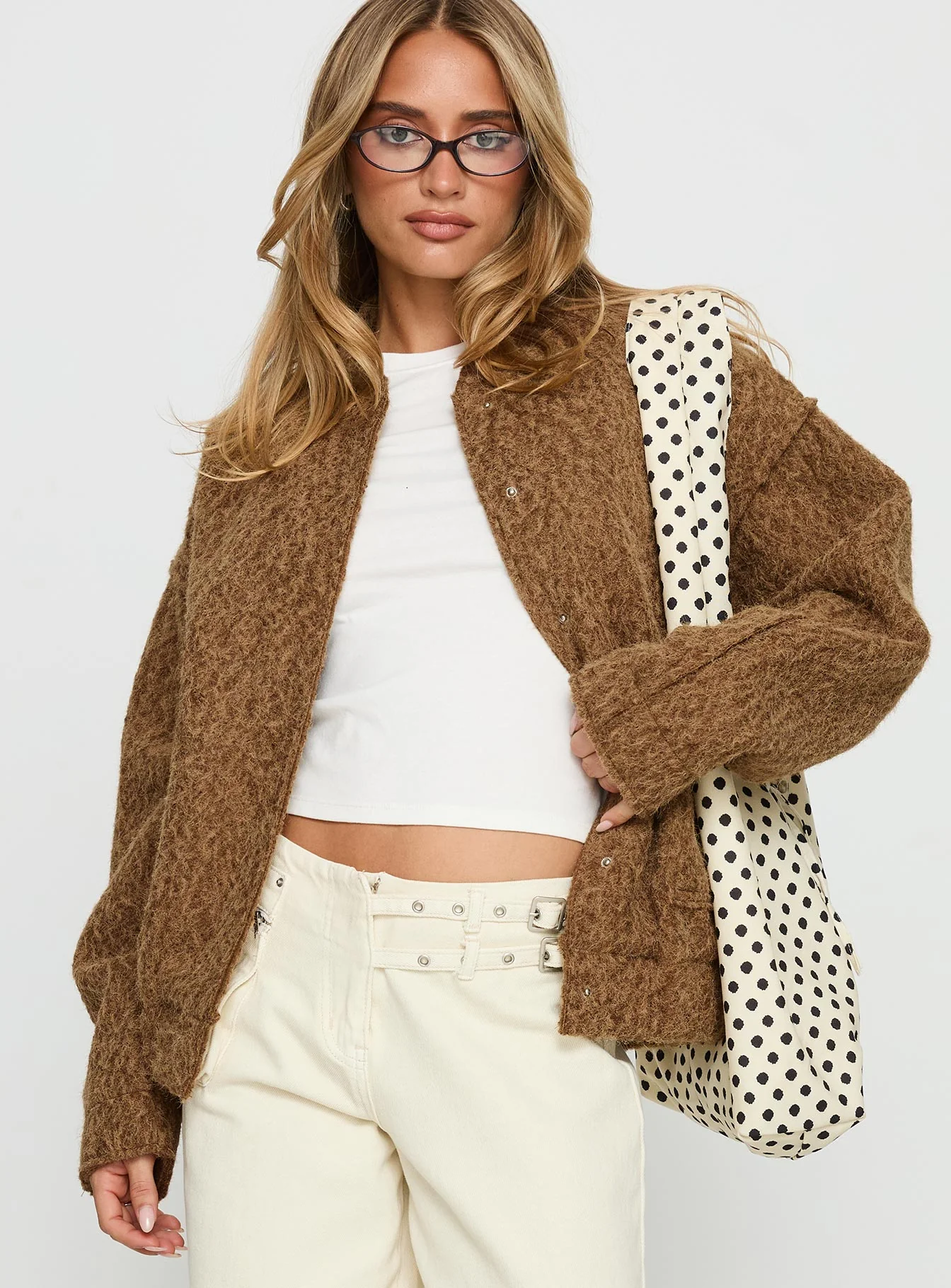 Kemberly Soft Textured Bomber Jacket Brown