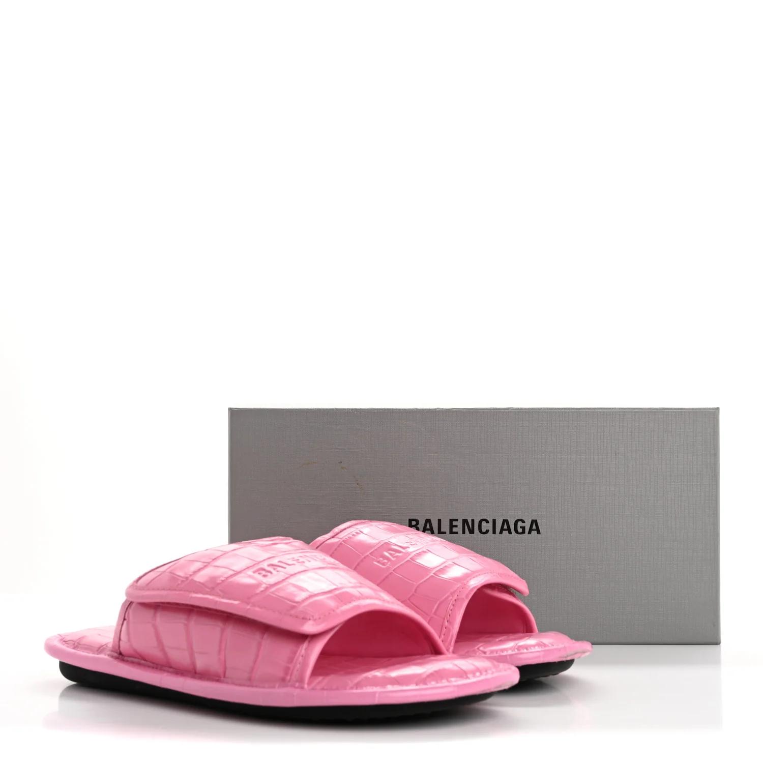 Calfskin Logo Crocodile Embossed Slides 40 Fuxia - Top Club