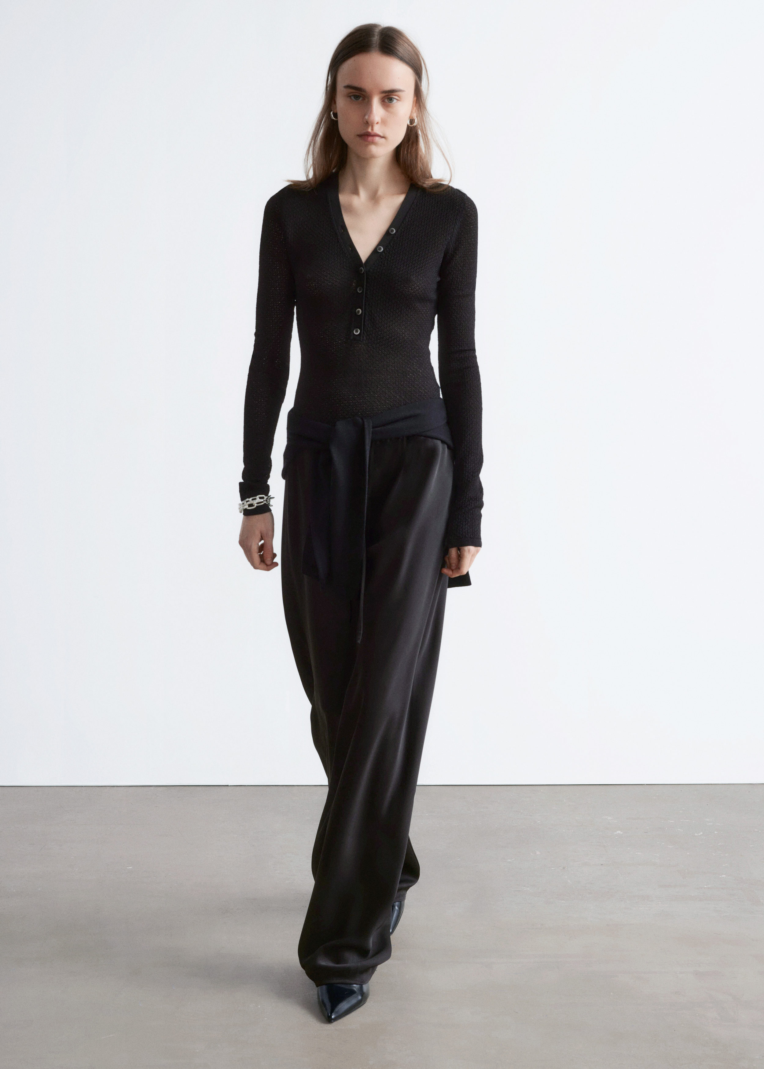 & Other Stories LONG-SLEEVE POINTELLE-KNIT BODYSUIT