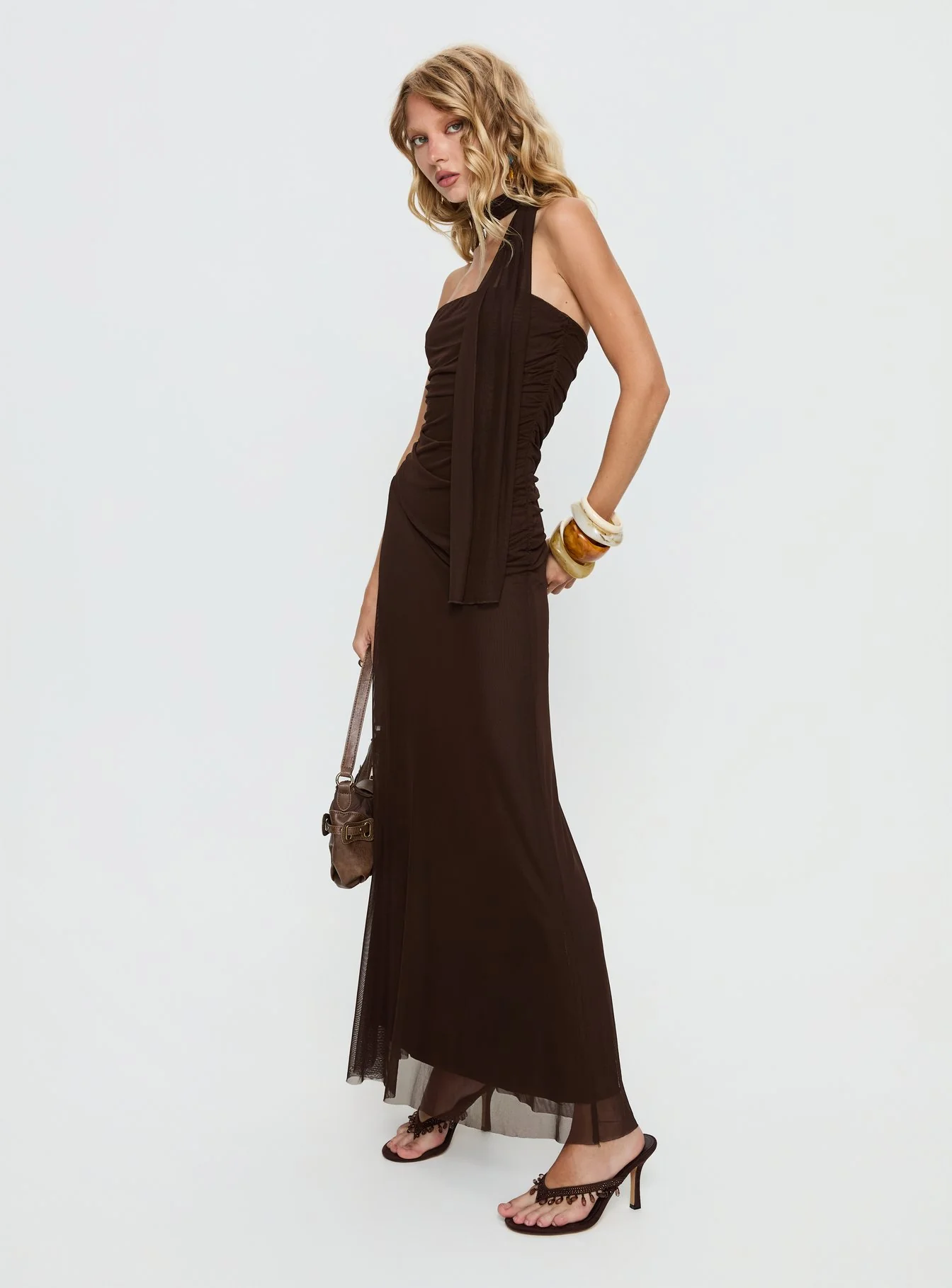 Ainslea Halter Scarf Maxi Dress Dark Brown