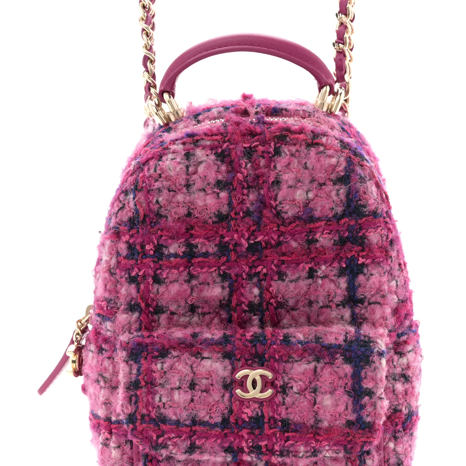 Tweed Quilted CC Mini Classic Backpack Fuchsia Navy - Top Club