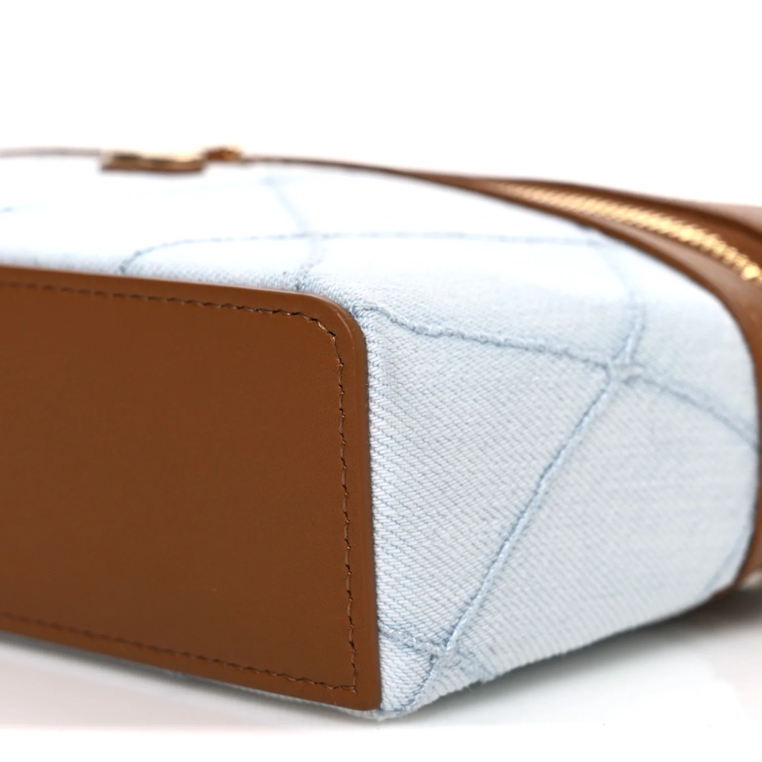 Washed Denim Calfskin Quilted Top Handle Slim Vanity Case With Chain Blue Brown - Top Club