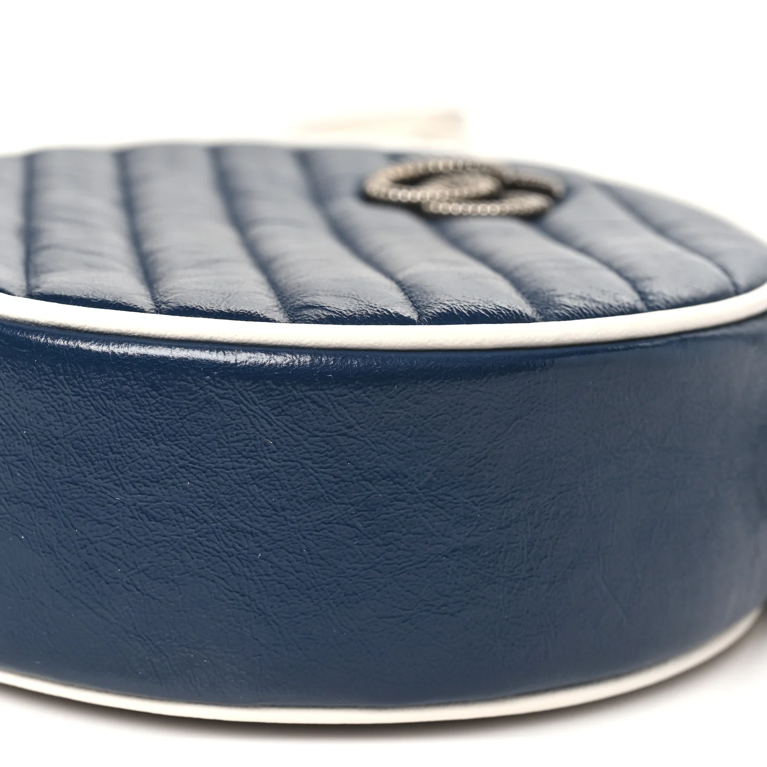 Azalea Calfskin Matelasse Diagonal Mini Torchon GG Marmont Round Shoulder Bag Blue Agata Mystic White - Top Club