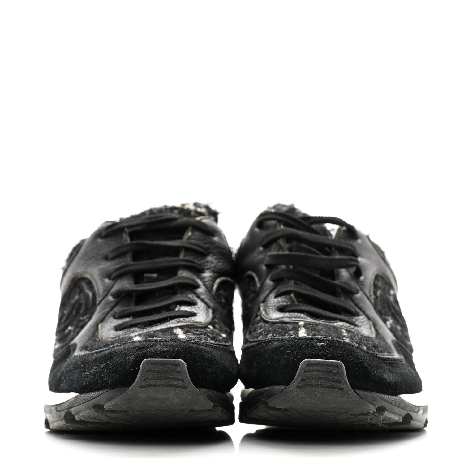 Tweed Suede Goatskin CC Sneakers 38 Black White - Top Club
