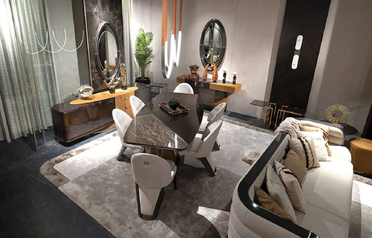 Luxury dining room chair set of 6 cream / gray / gold 57 x 70 x H. 91.5 - dining room furniture - luxury furniture - luxury furnishings