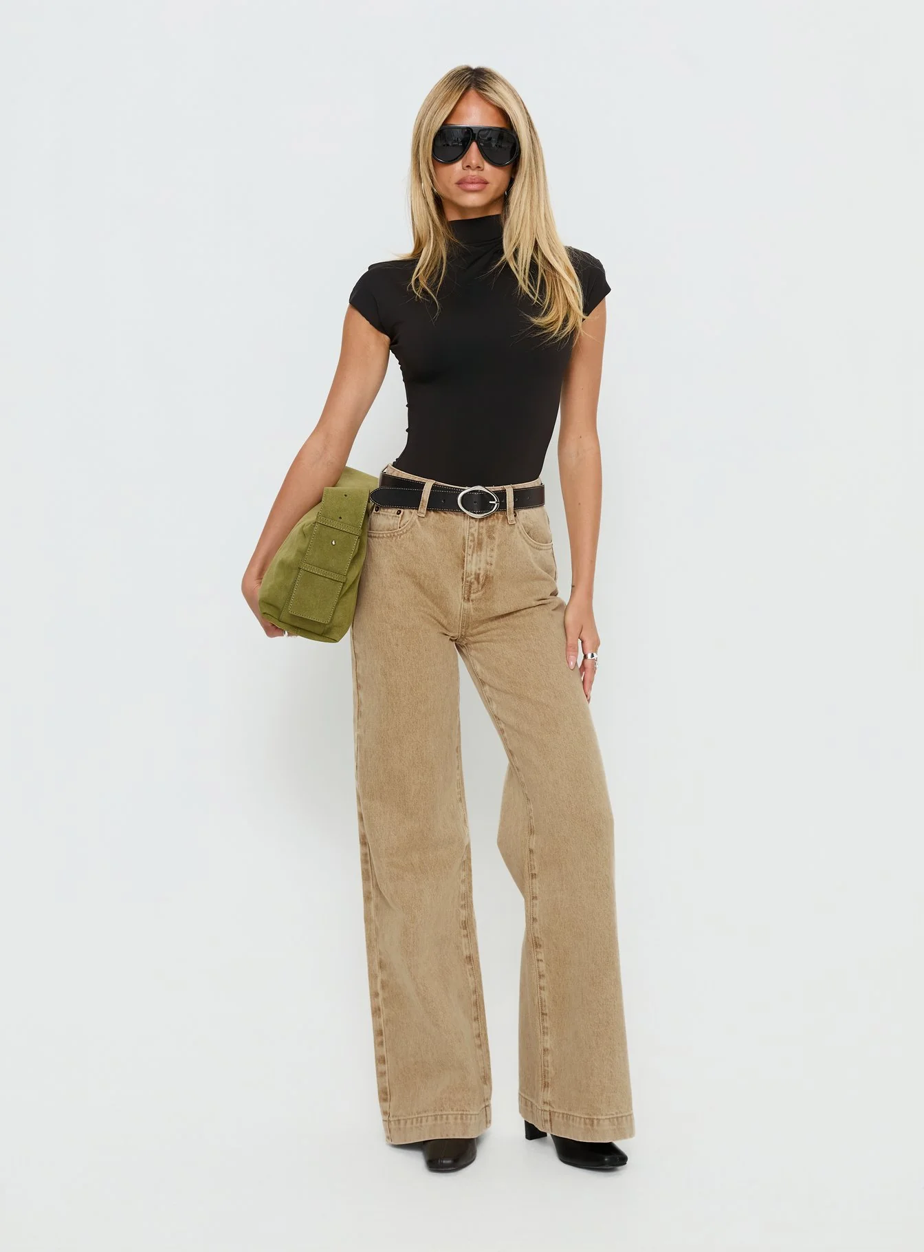 Goldie High Rise Wide Leg Jeans Tan