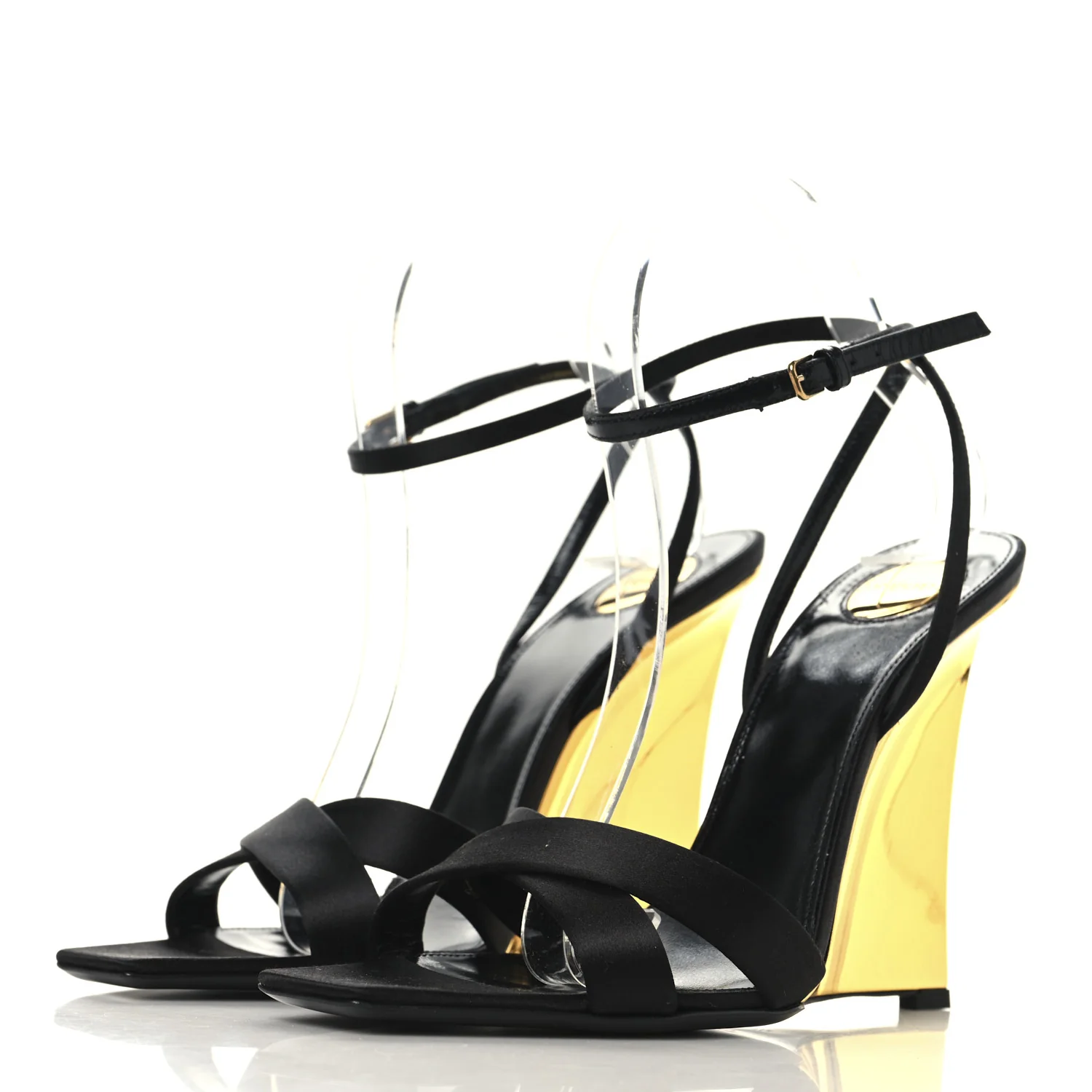 Crepe Satin Lucienne 110 Wedge Sandals 38.5 Black - Top Club