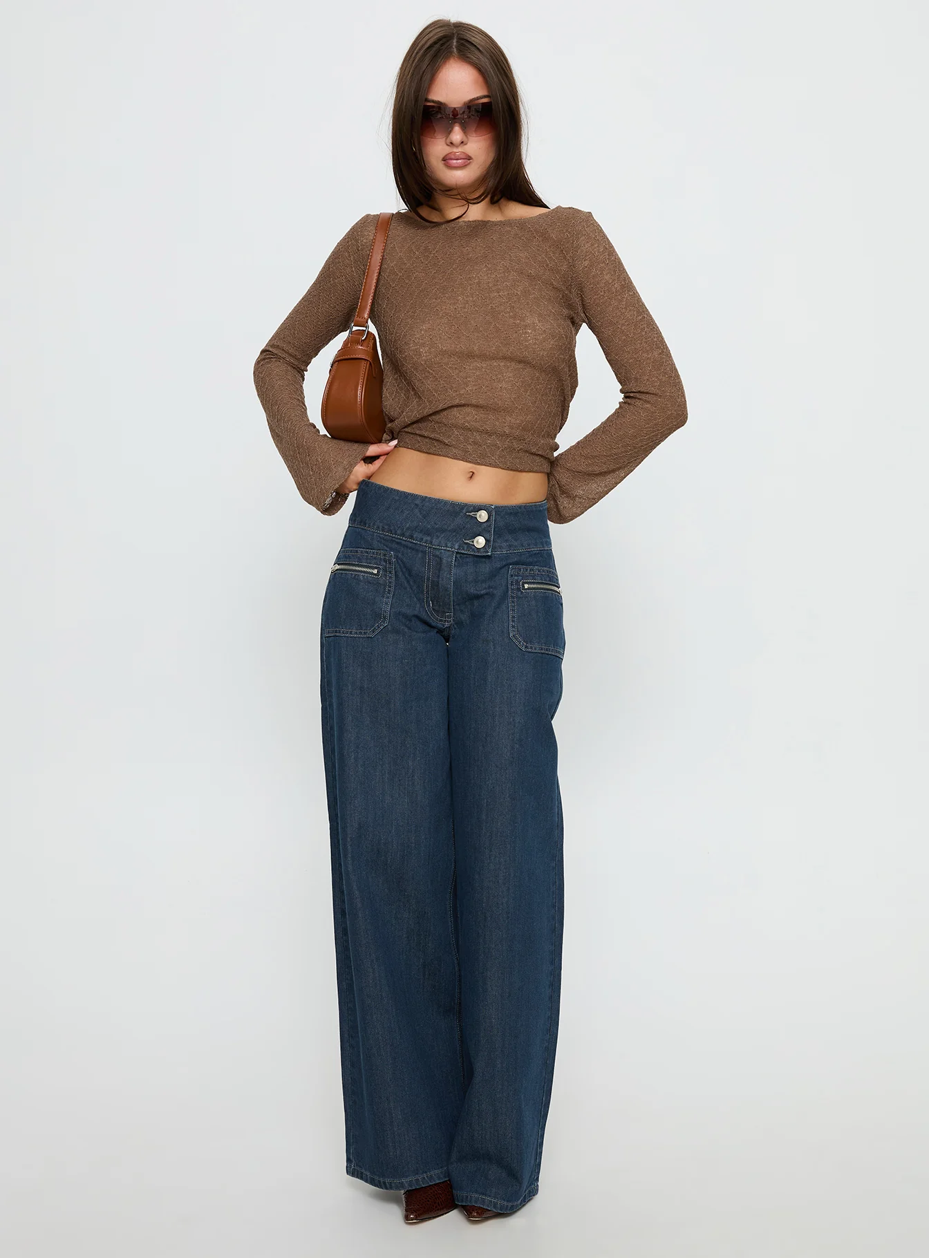 Unwritten Mid Rise Wide Leg Jeans Dark Blue Wash