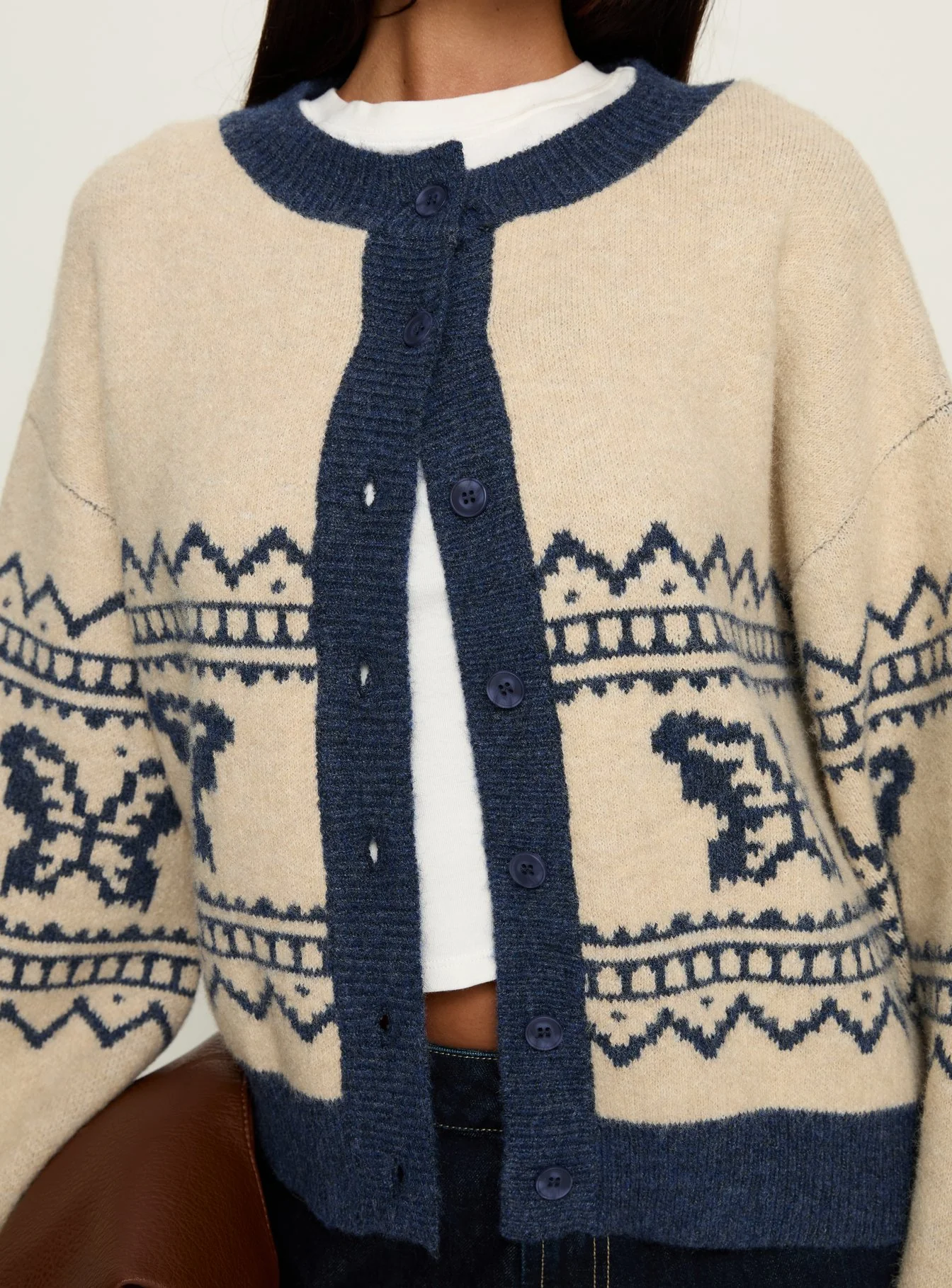 Wynoni Alpine Knit Cardigan Beige / Navy