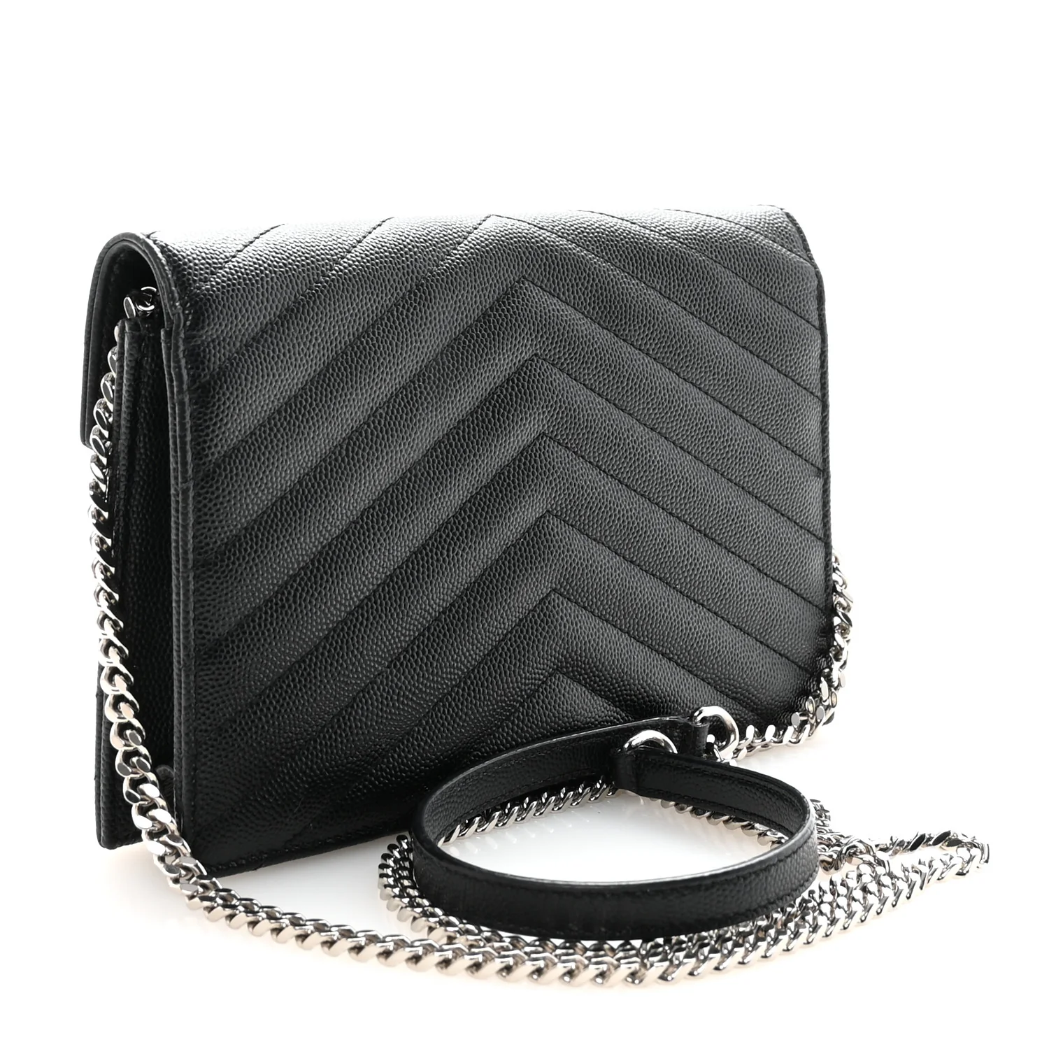 Grain De Poudre Matelasse Chevron Monogram Envelope Chain Wallet Black - Top Club