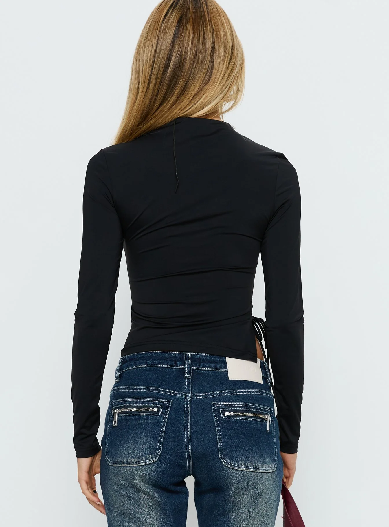 Solarah Tie Side Long Sleeve Top Black