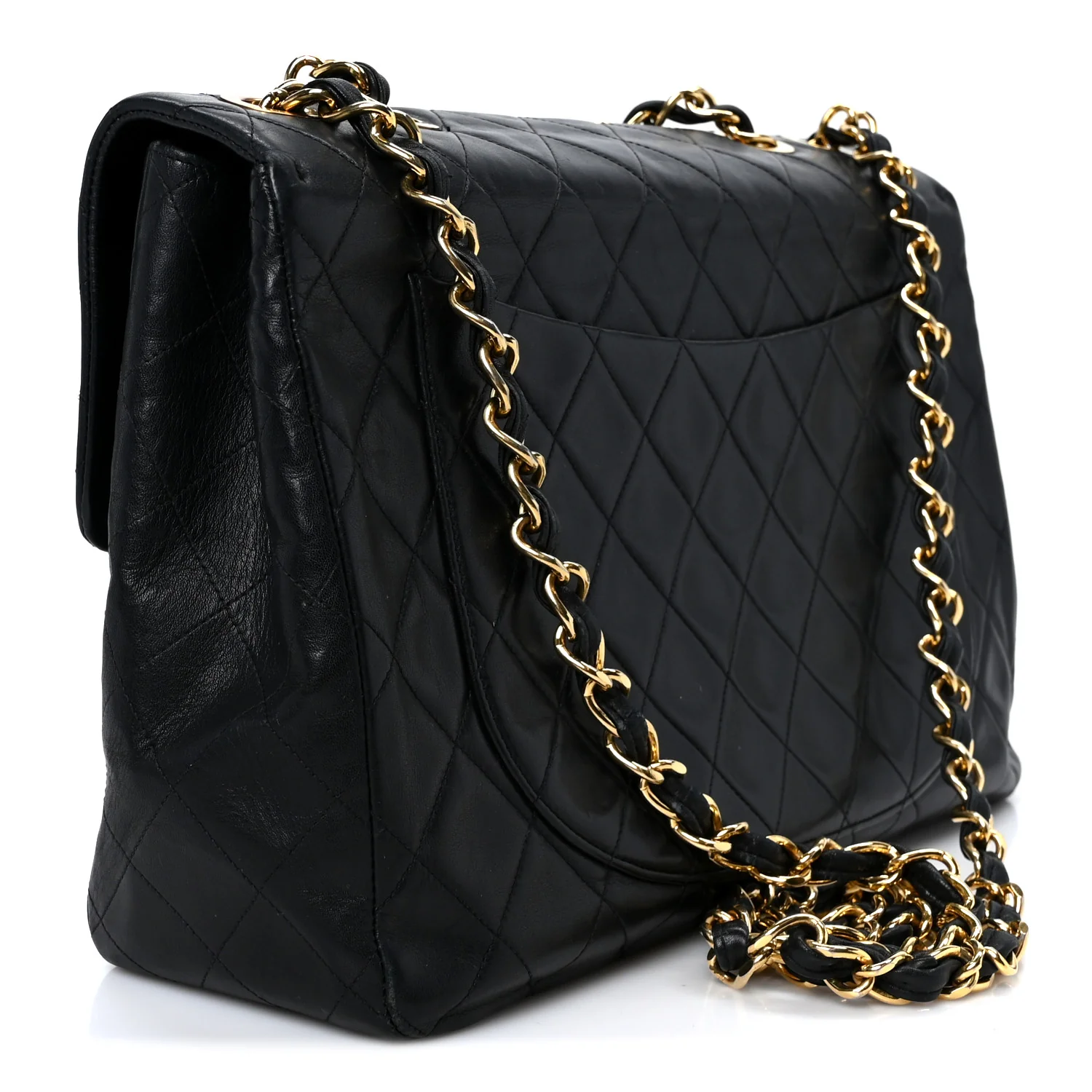 Lambskin Quilted XL Jumbo Single Flap Black - Top Club