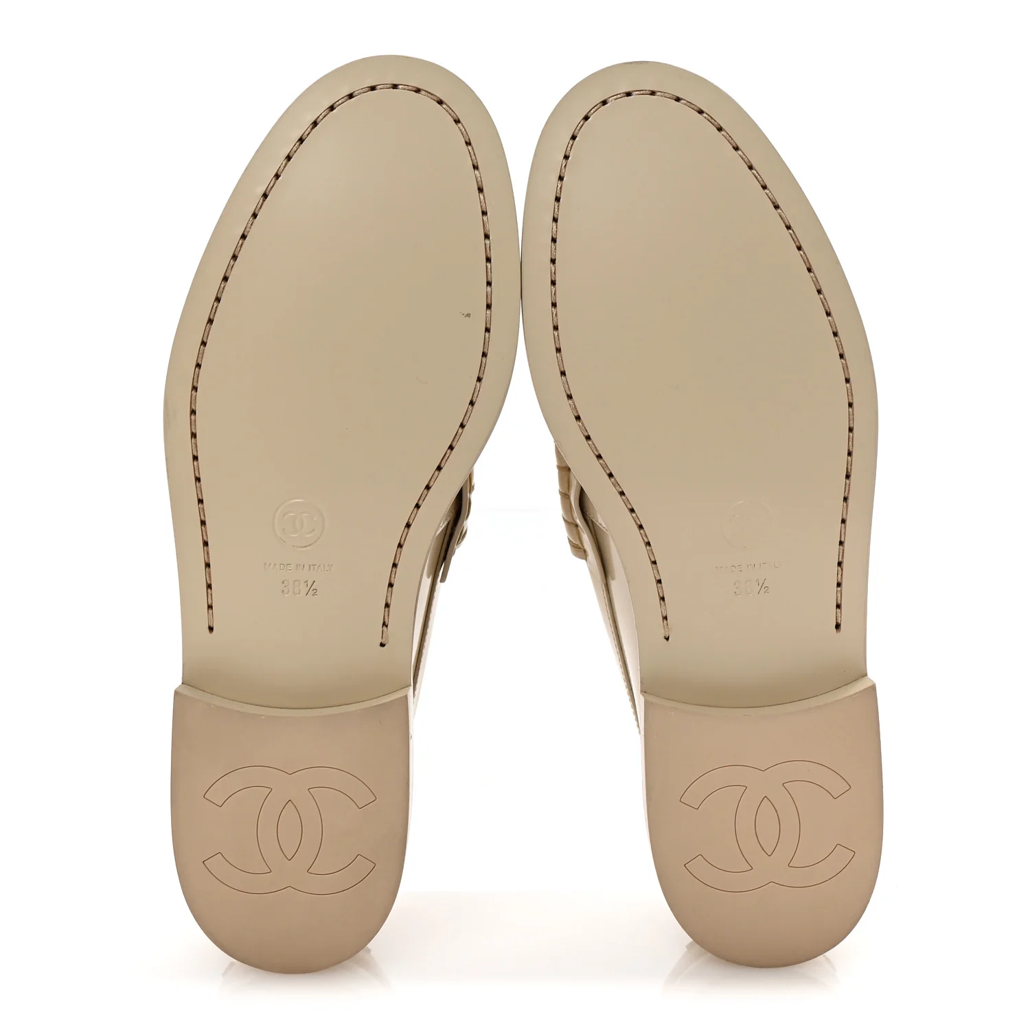 Shiny Calfskin Logo Loafers 38.5 Light Beige - Top Club