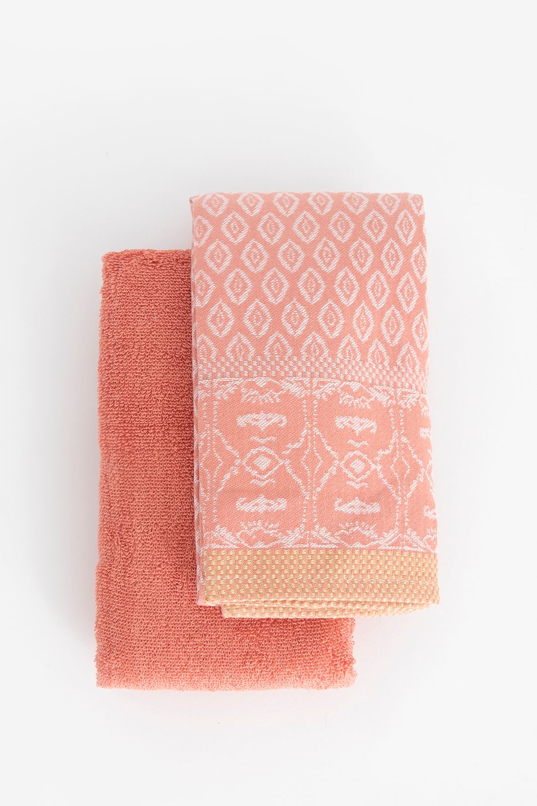 Lichtroze handdoek en theedoek Terry