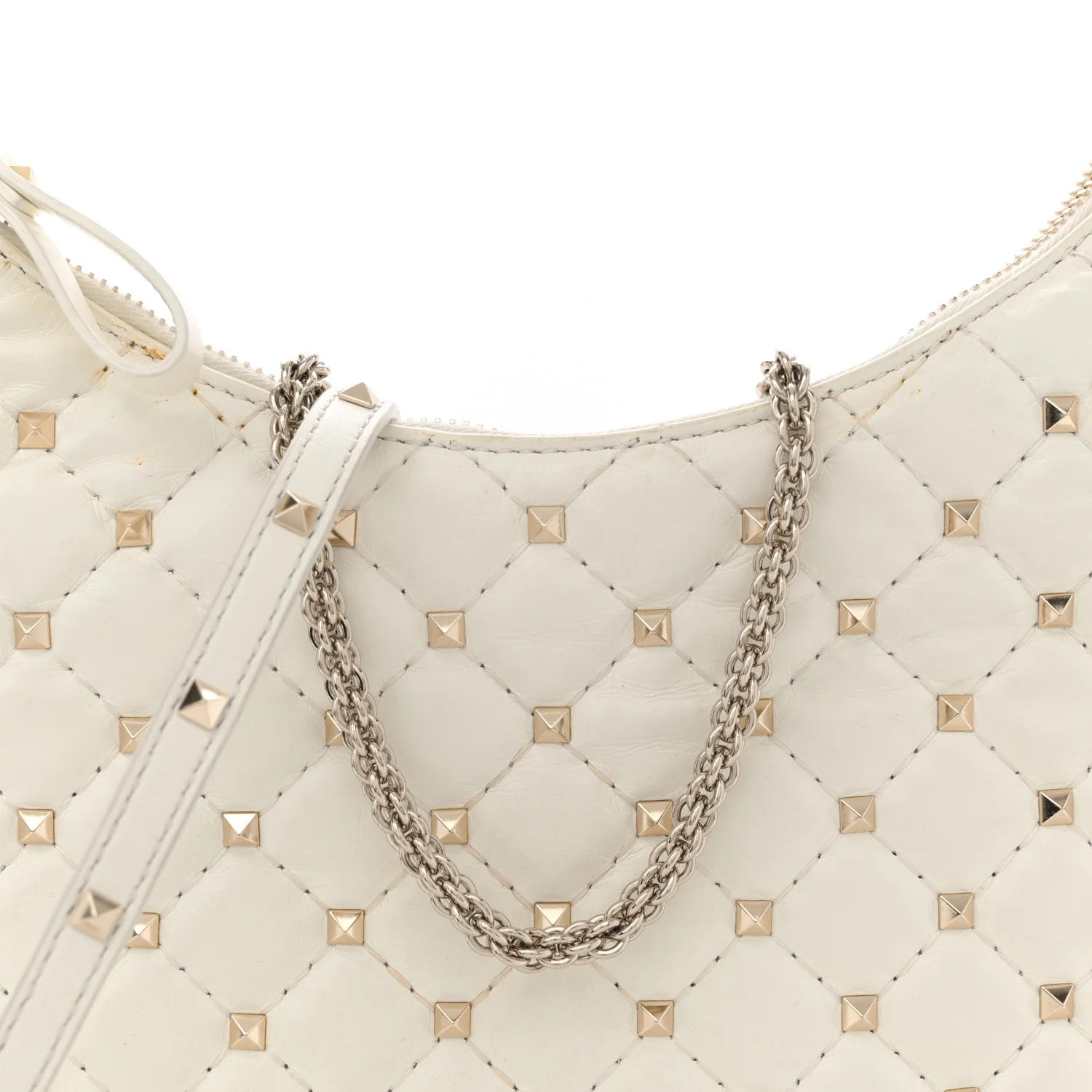 Nappa Small Rockstud Spike Hobo Ivory - Top Club