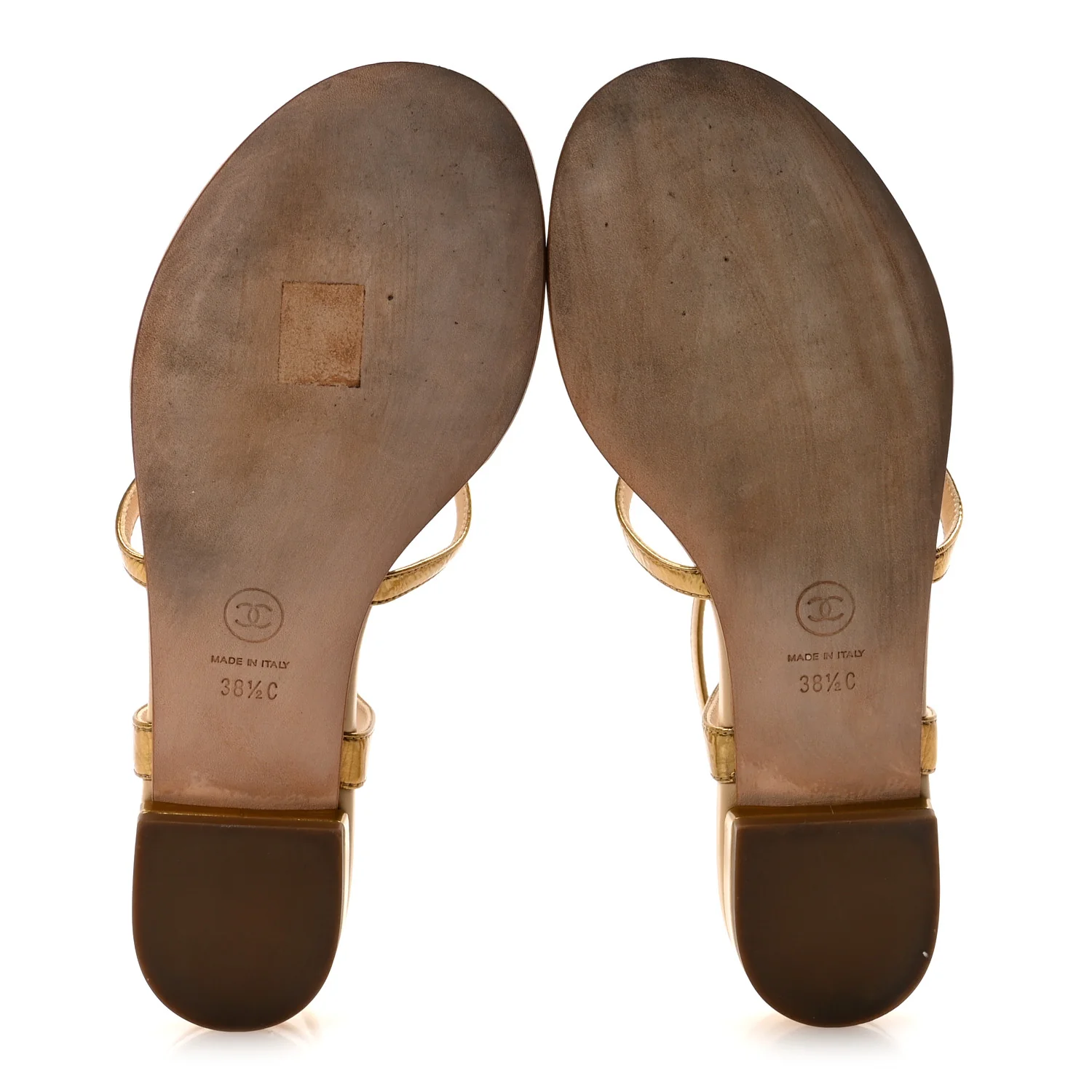 Laminated Lambskin Enamel CC Thong Sandals 38.5 Golden - Top Club