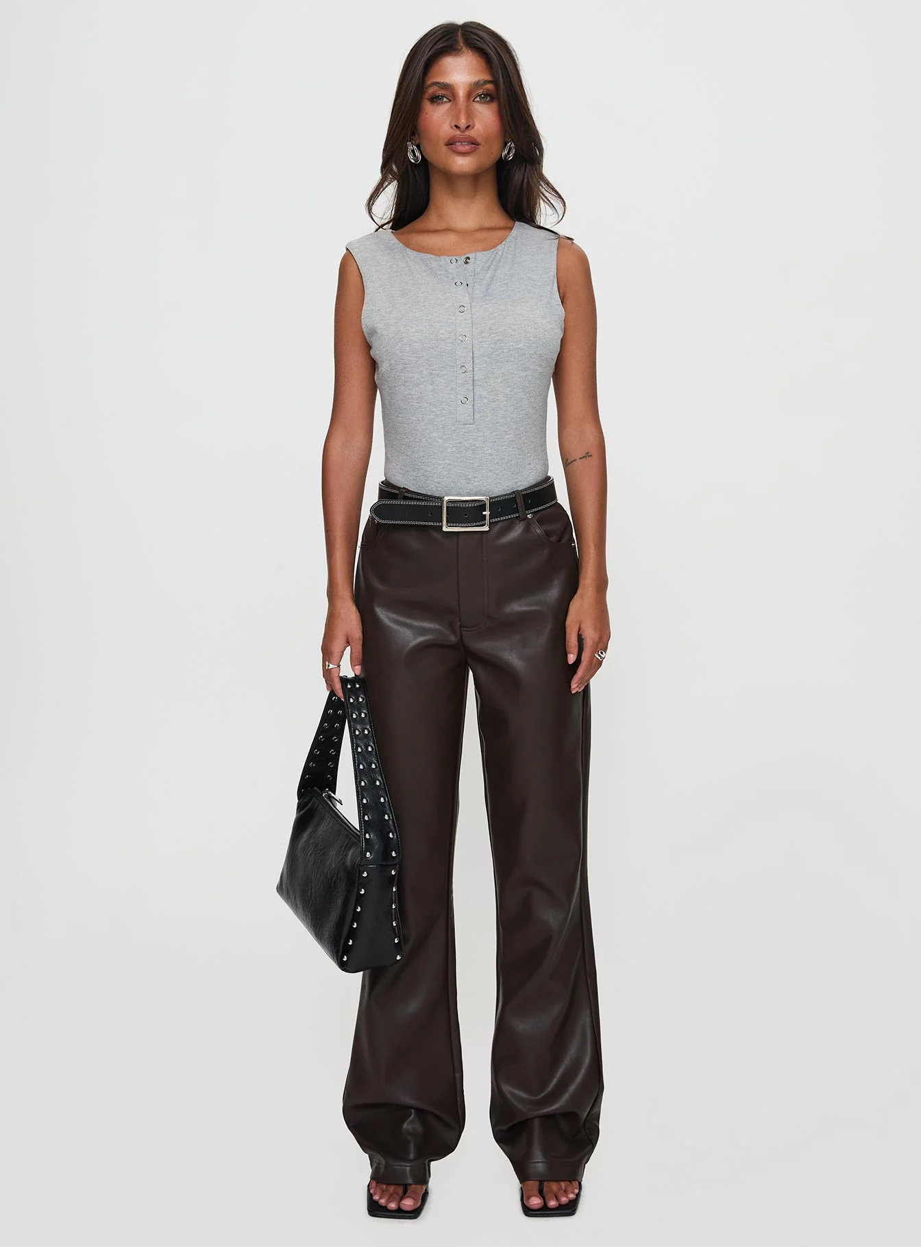 Good Impression Button Up Bodysuit Grey