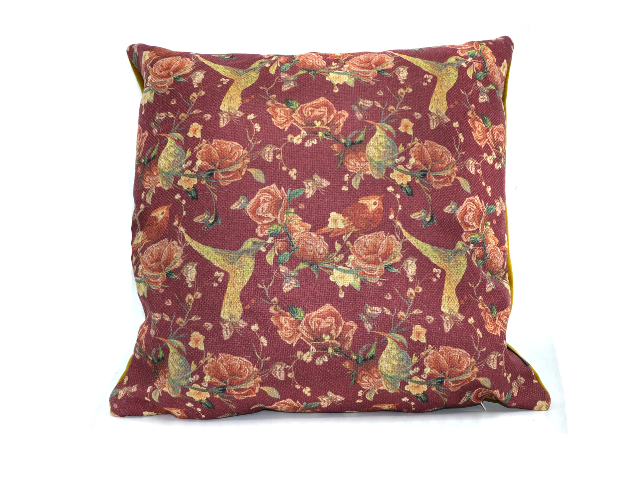 Kussen vogel met bloemen rood 4545