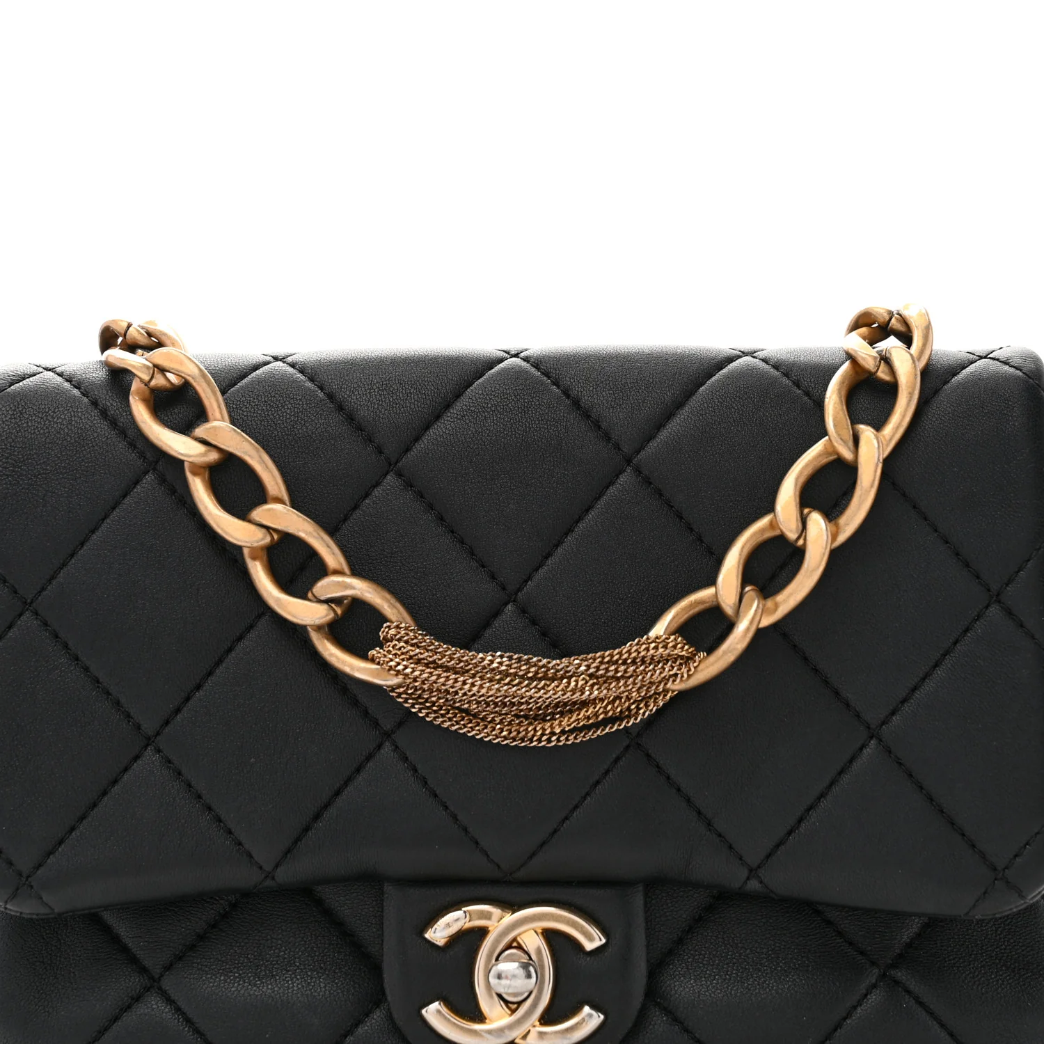 Lambskin Quilted Chain Flap Black - Top Club