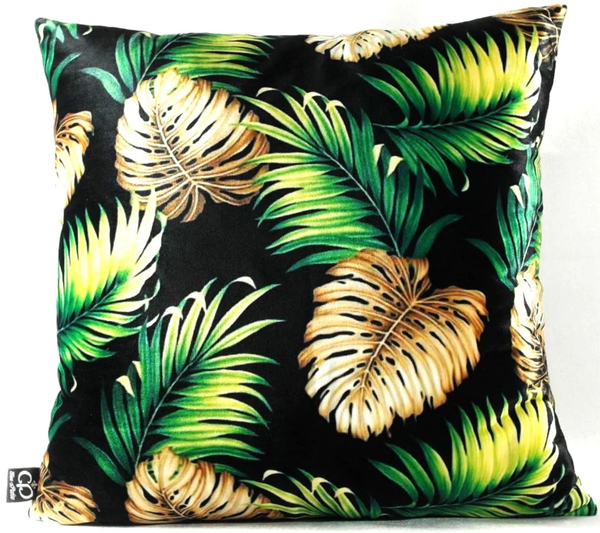 Luxury cushion San Francisco Palm Leaves black / multicolored 45 x 45 cm - finest velvet fabric - living room decoration accessories