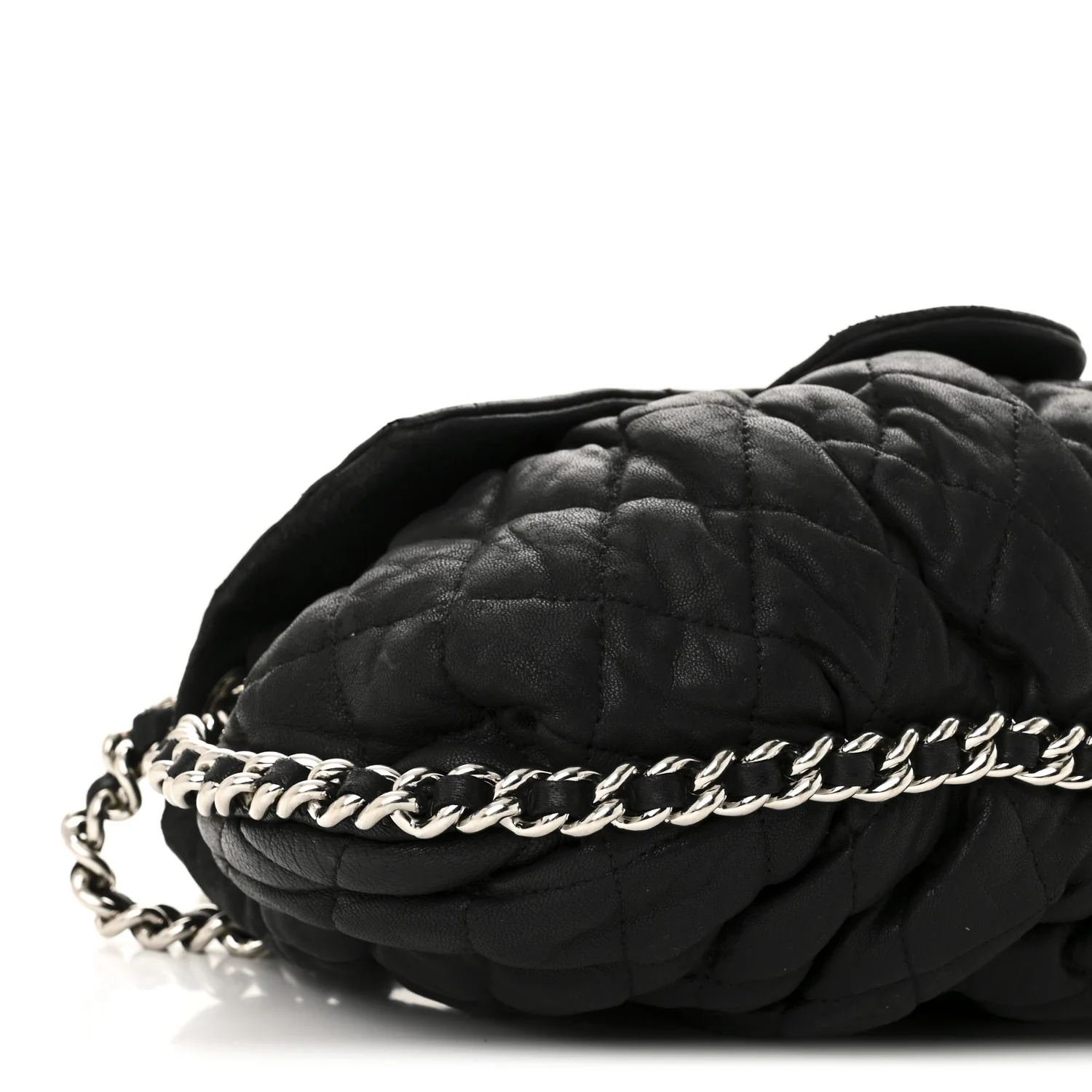 Washed Lambskin Quilted Medium Chain Around Messenger Black - Top Club