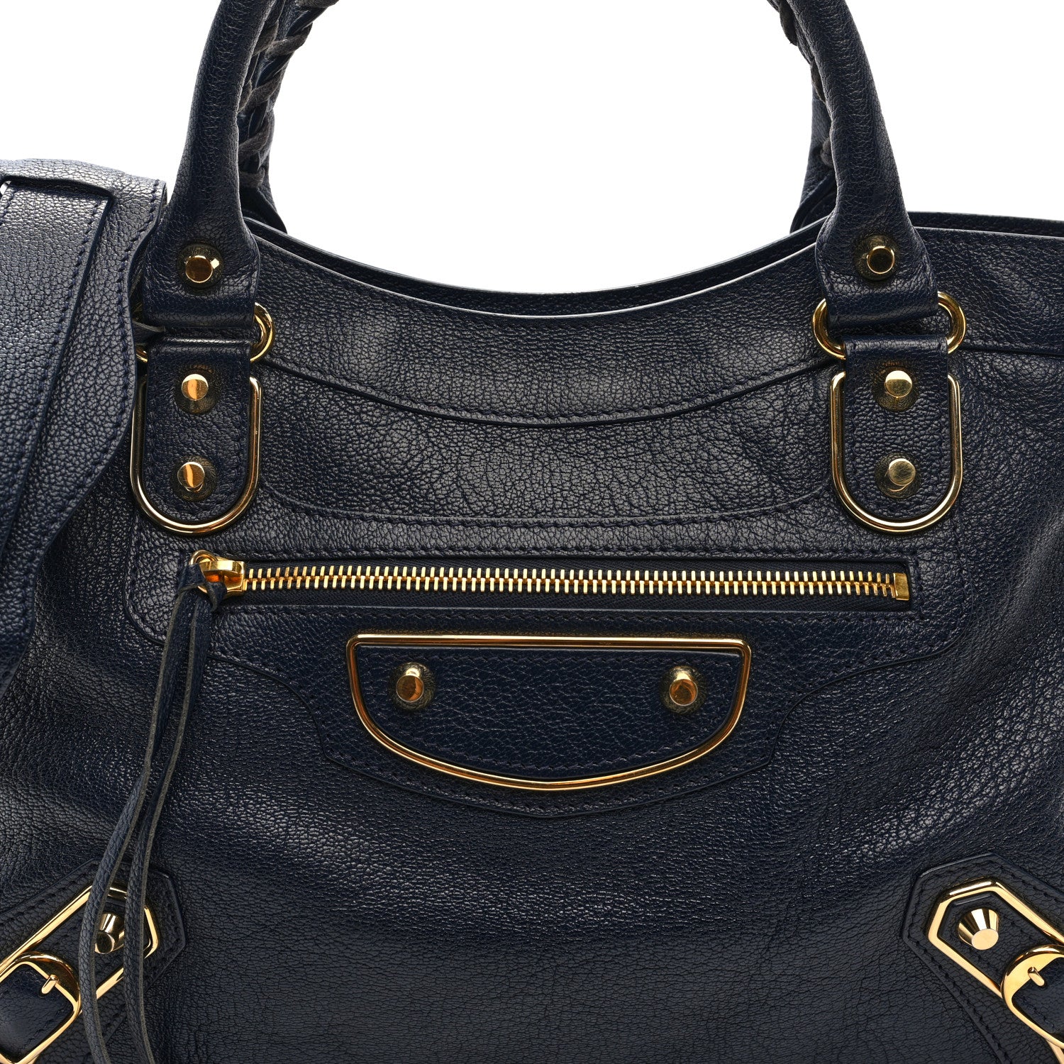 Chevre Gold Metallic Edge Hardware Town Bleu Nuit Dark Sea - Top Club