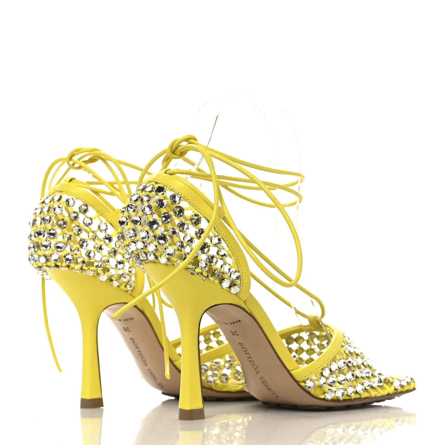 Mesh Nappa Crystal Embellished Sparkle Stretch Ankle Tie Sandals 36 36 Light House - Top Club