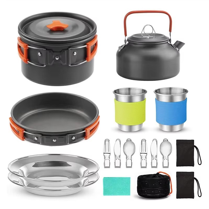 Folding aluminum alloy camping cookware set