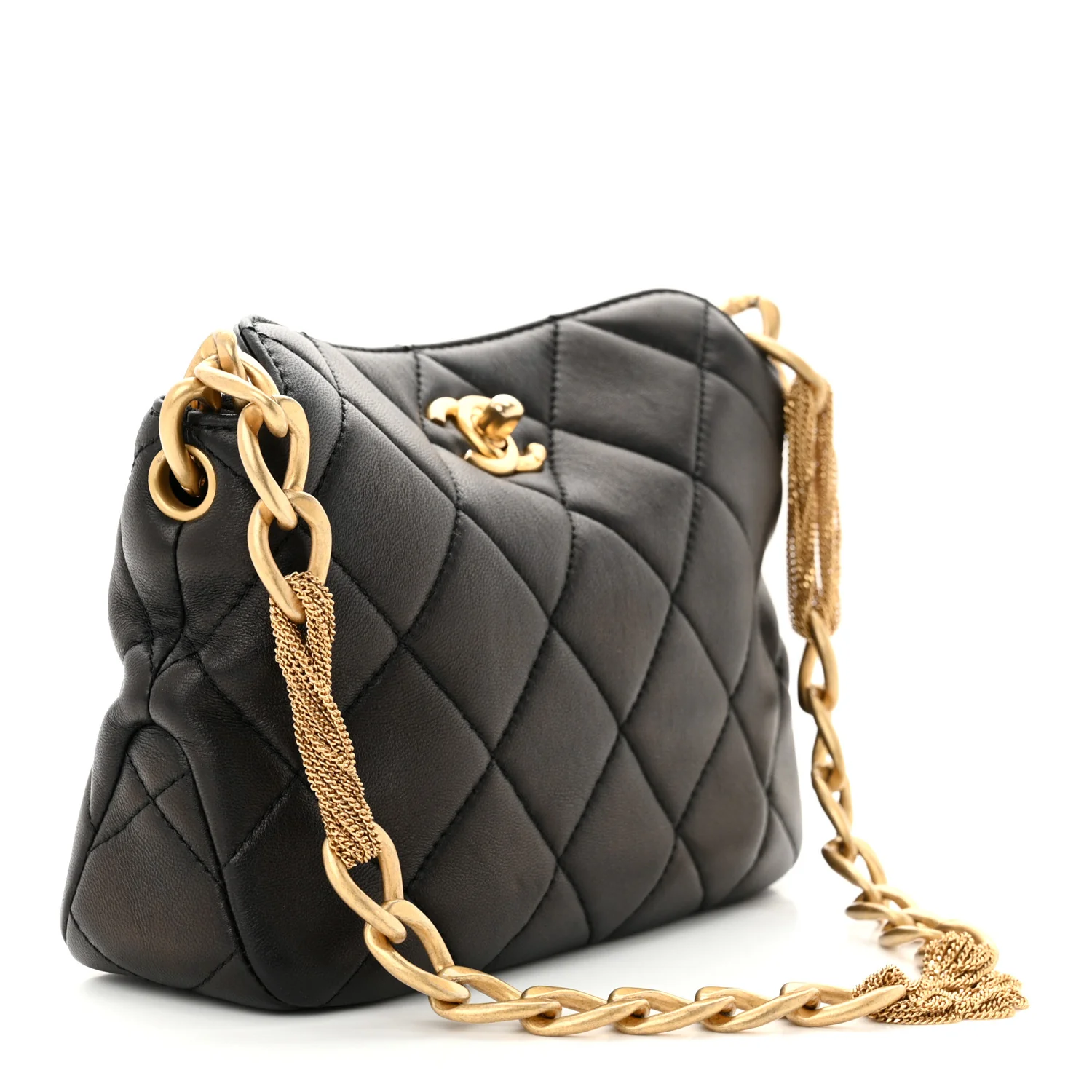 Lambskin Quilted Small CC Chain Hobo Black - Top Club