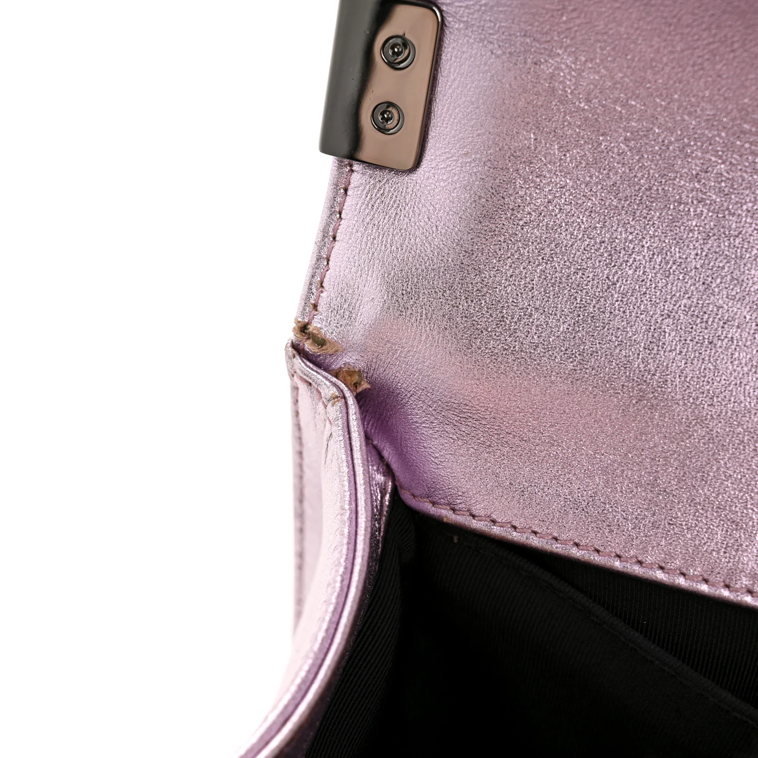Metallic Patent Calfskin Quilted Medium Boy Flap Light Pink - Top Club